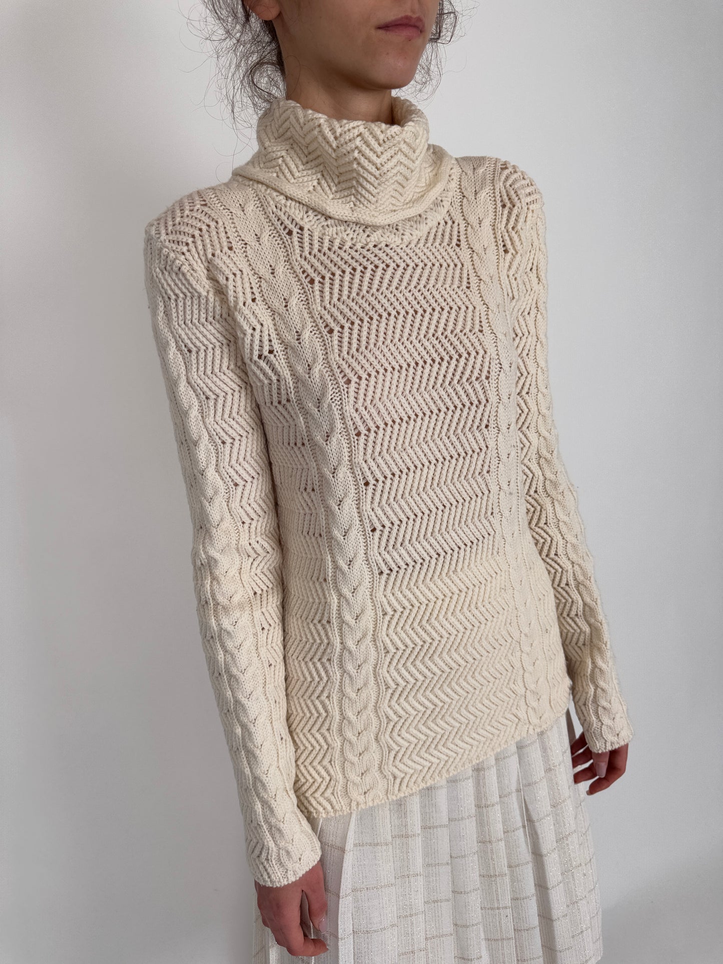 Maleta texturată de gramaj mare linen nude din lana extrafina