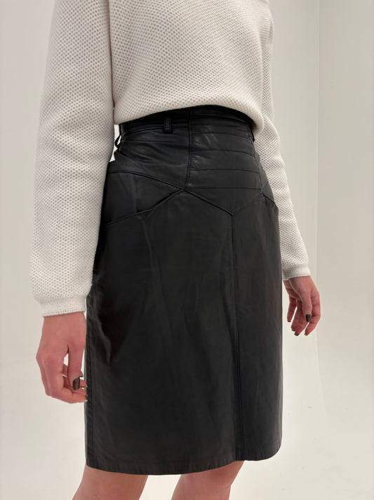 Fustă din piele naturală super moale cu talie intră marcată înaltă