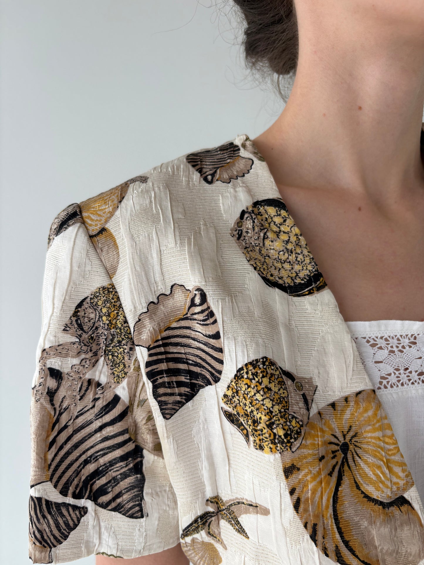 Sacou vintage cambrat superb cu print marin pe jacquard de vară
