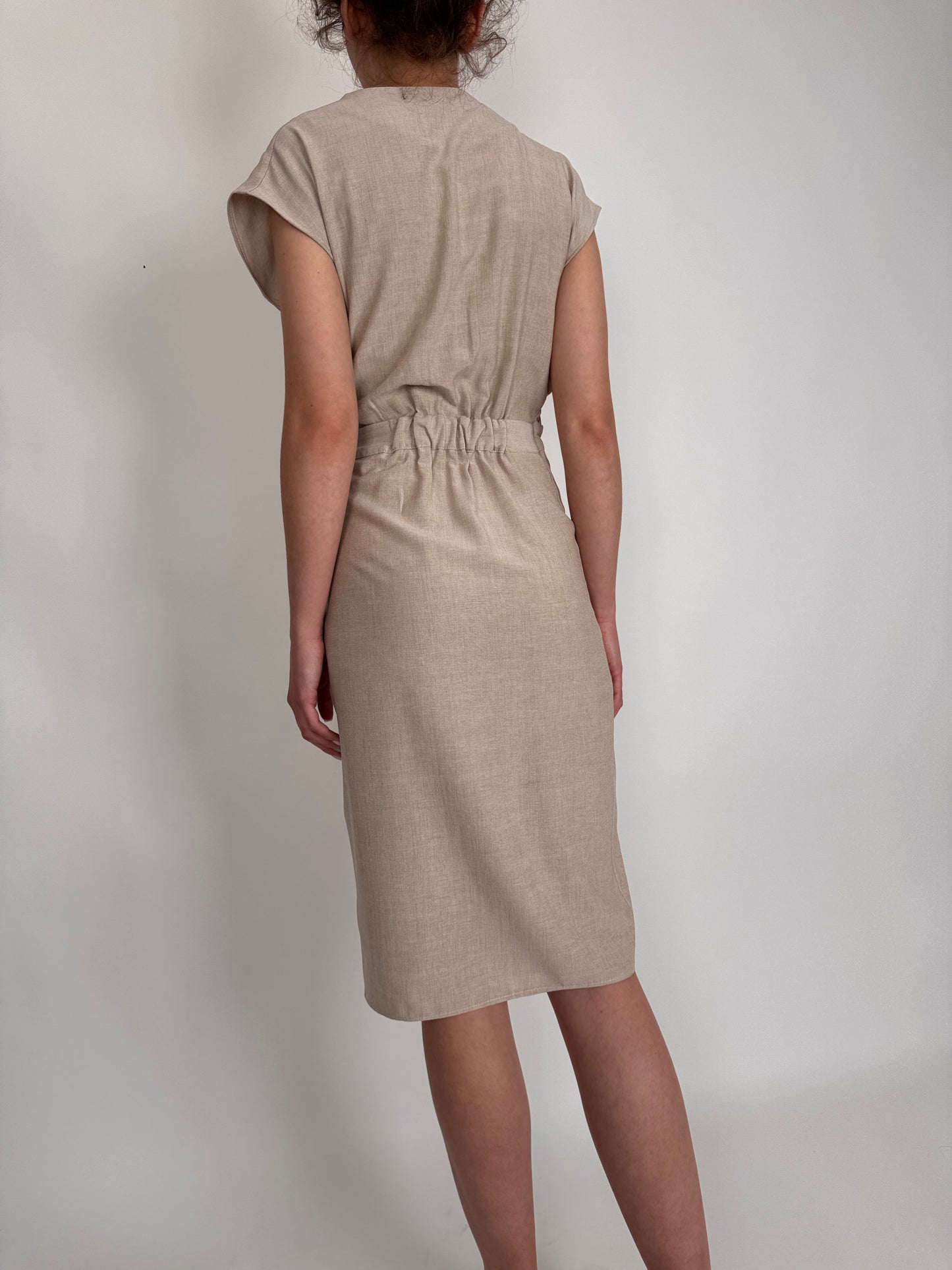 Rochie premium nude parte peste parte din pânză extrafina