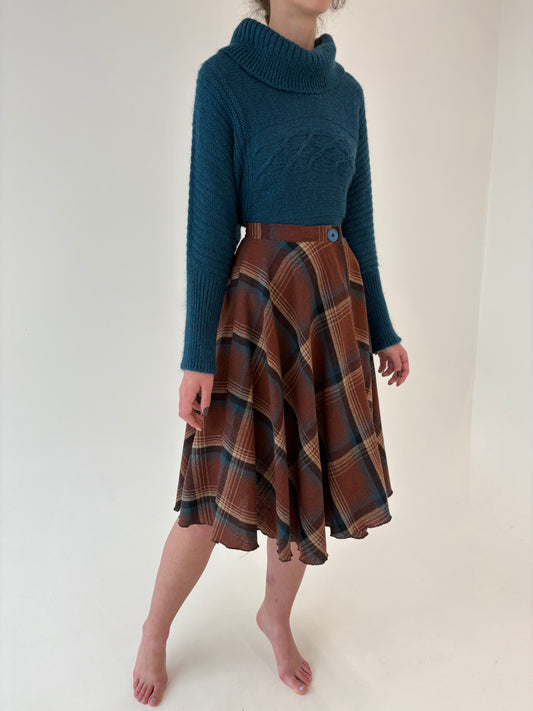 Fustă din Tartan de lana extrem de amplă cu talie ultra înaltă marcată