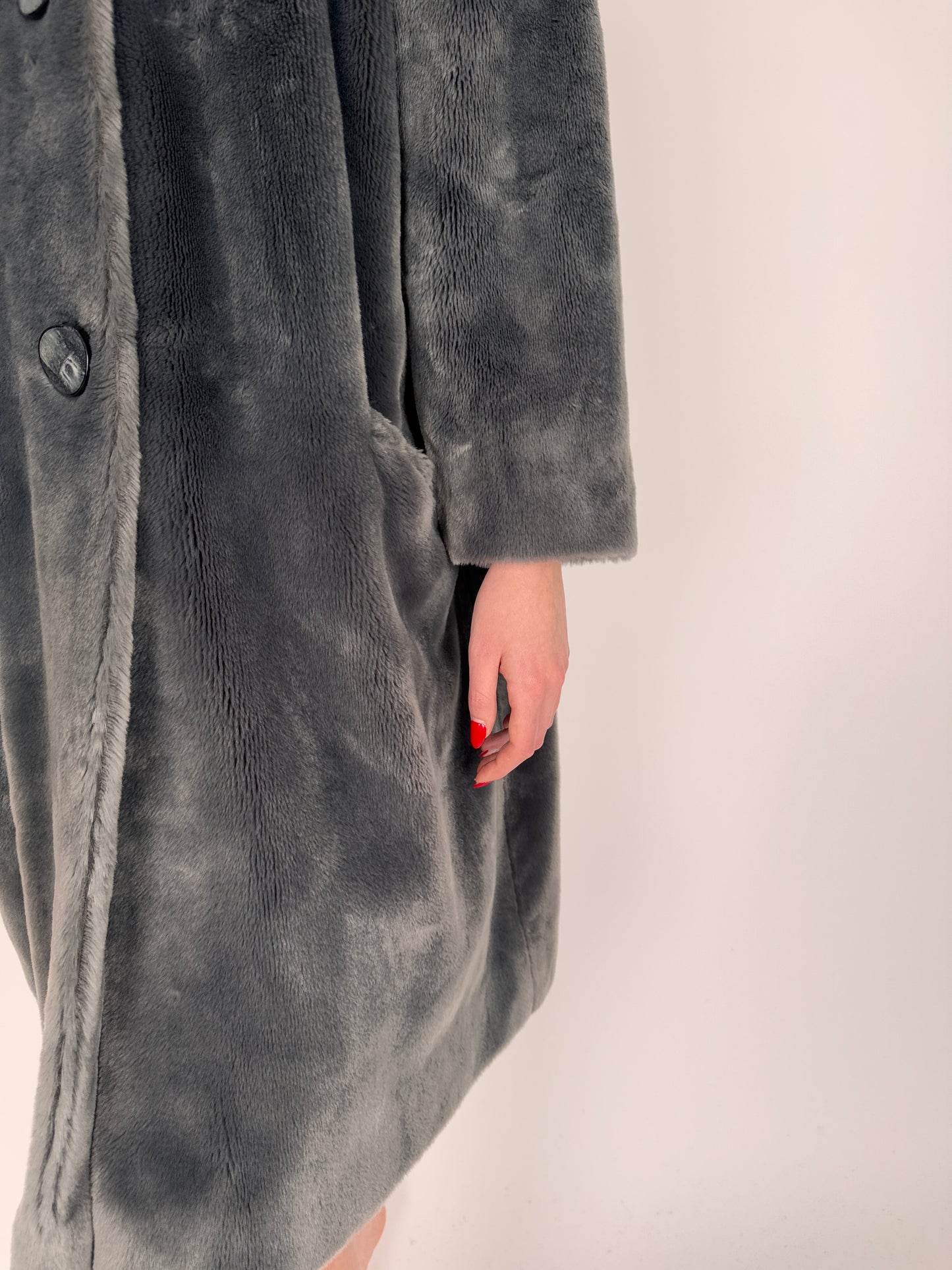 Teddy coat premium steel gray persoane petite