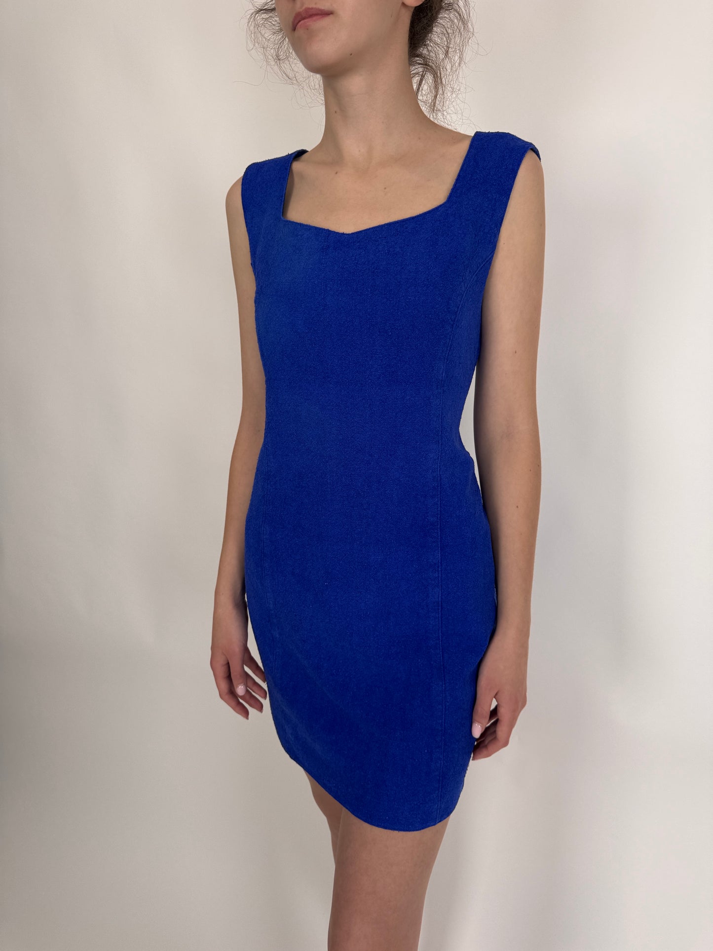 Rochie mini din pânză albastru regal