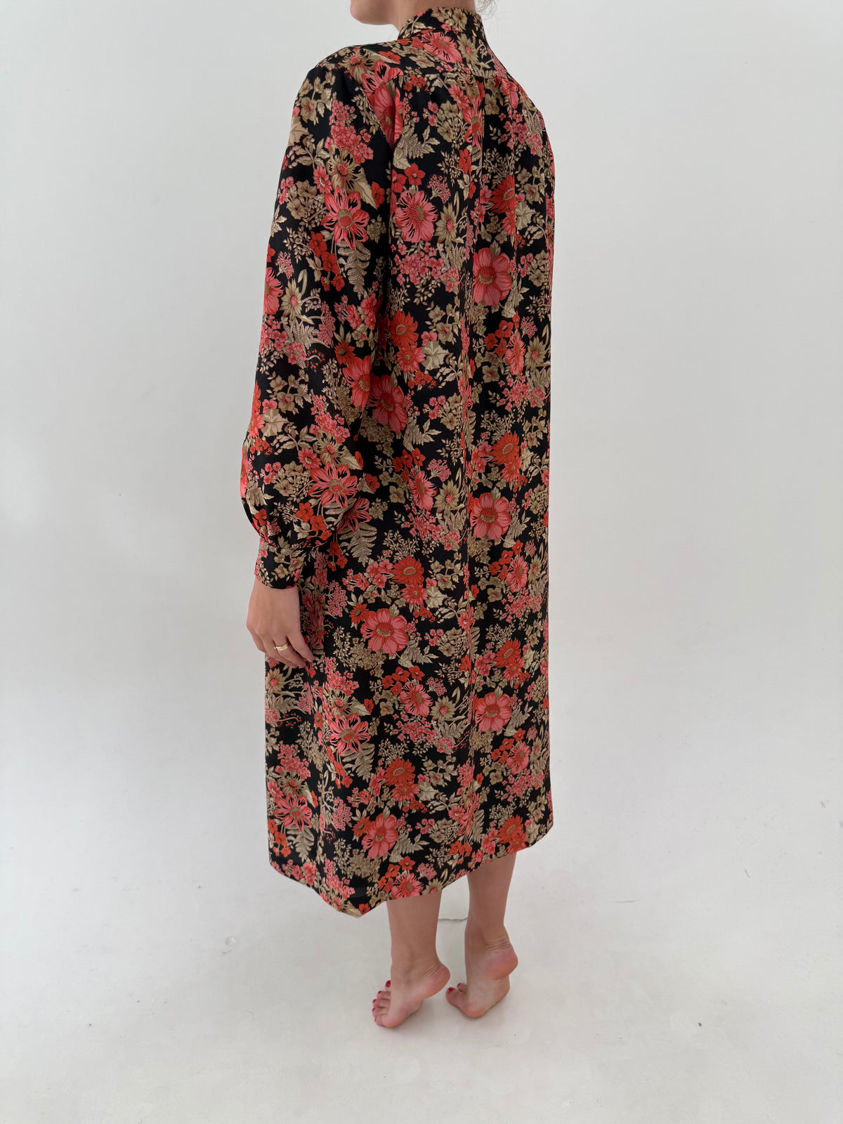 Rochie vintage midi lung cu print floral superb din mix de lana extrafina