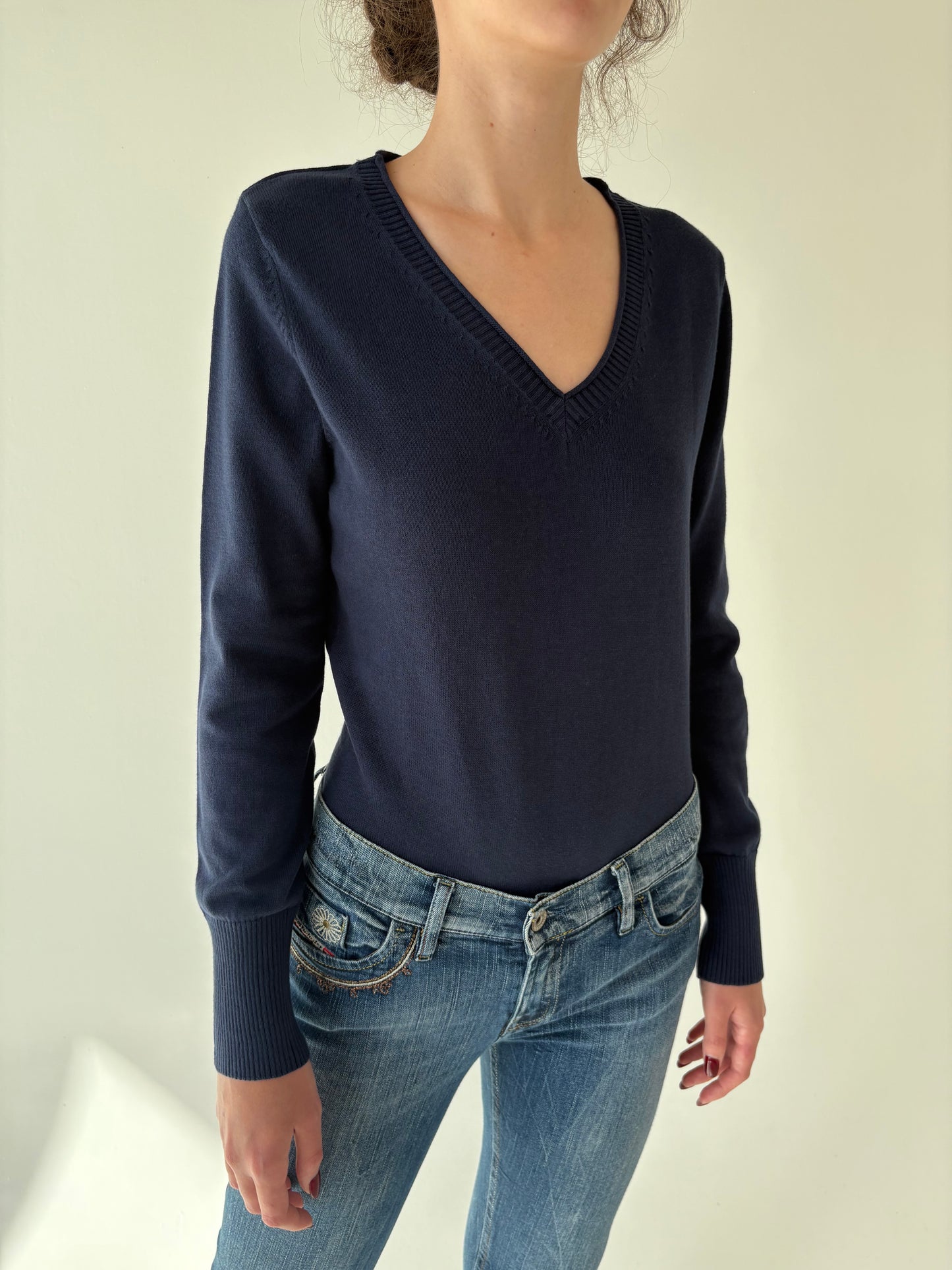 Puloveras în anchior Jeans blue din bumbac cu certificare Oeko-Tex® Standard 100