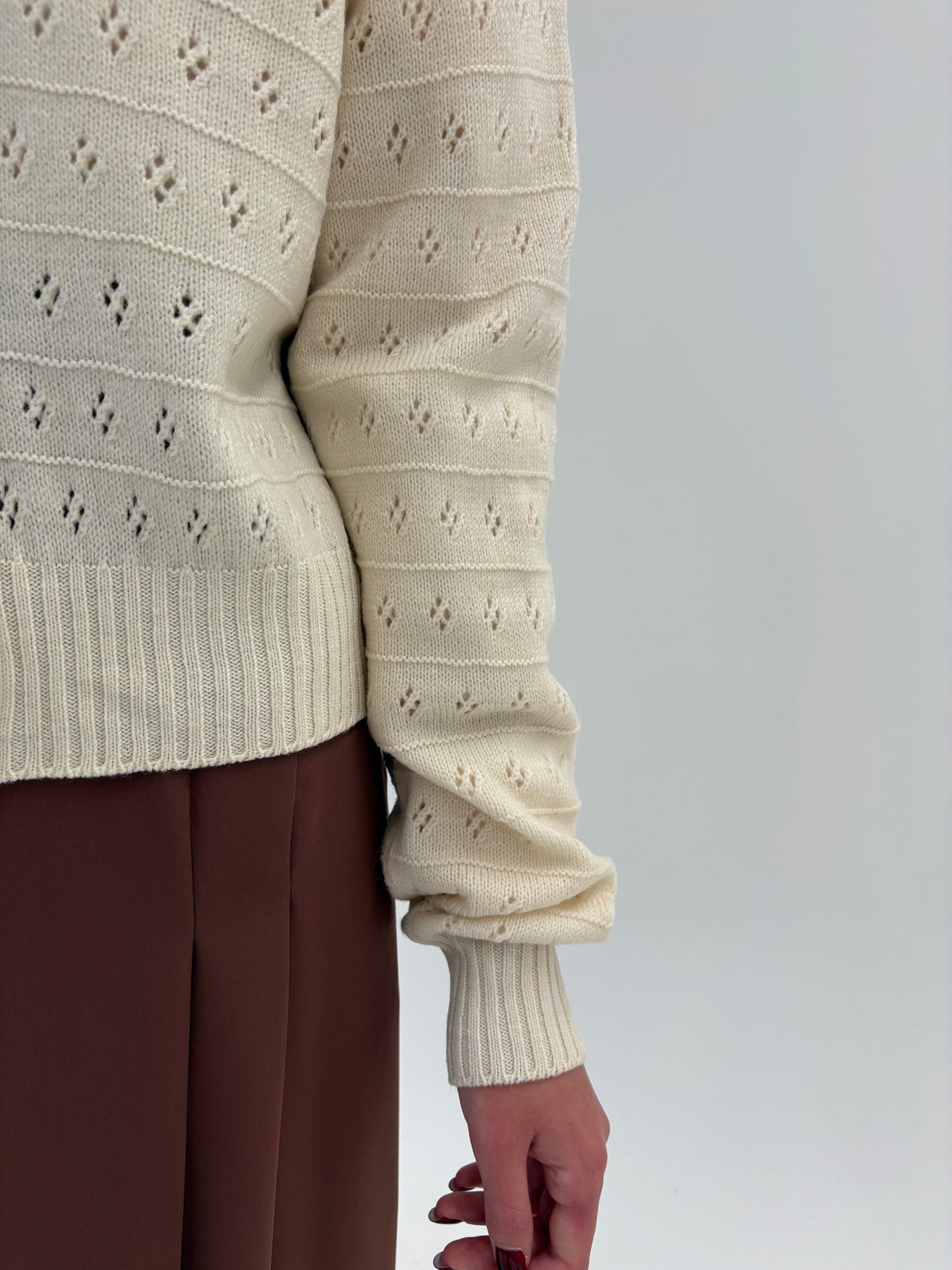Cardigan vintage tall butter white din lana extrafina de gramaj mare