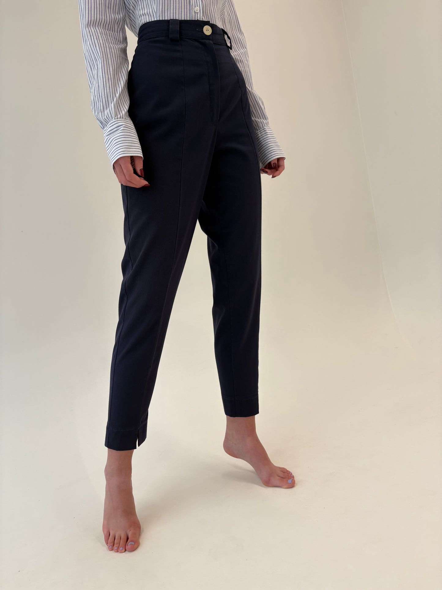 Pantaloni țigaretă tall Navy blue cu talie ultra înaltă marcată