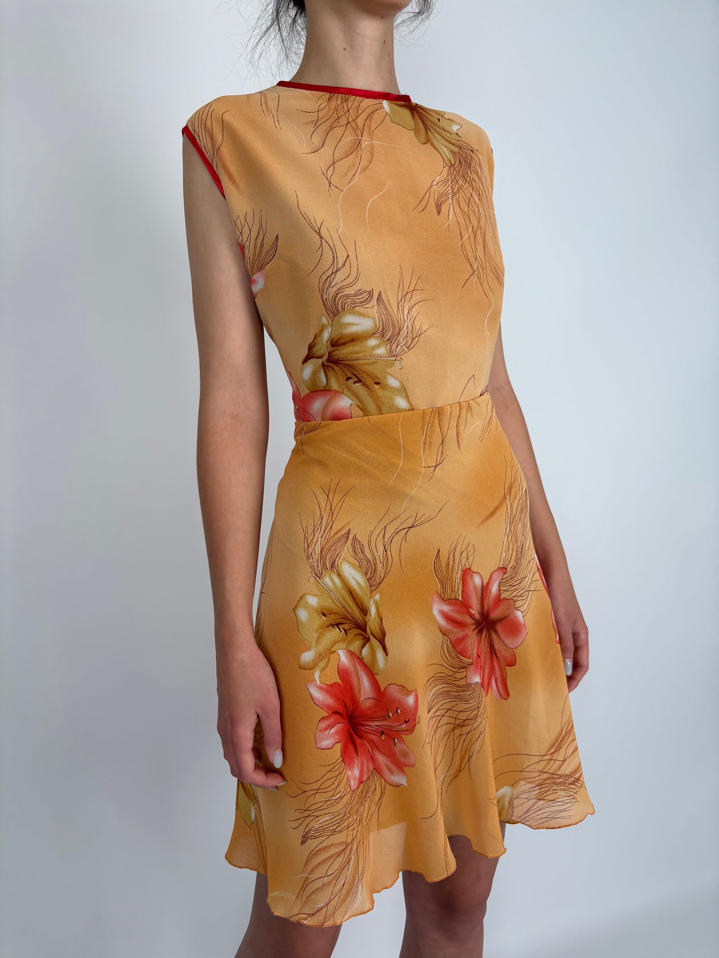 Rochie vintage cu talie marcată champagne orange