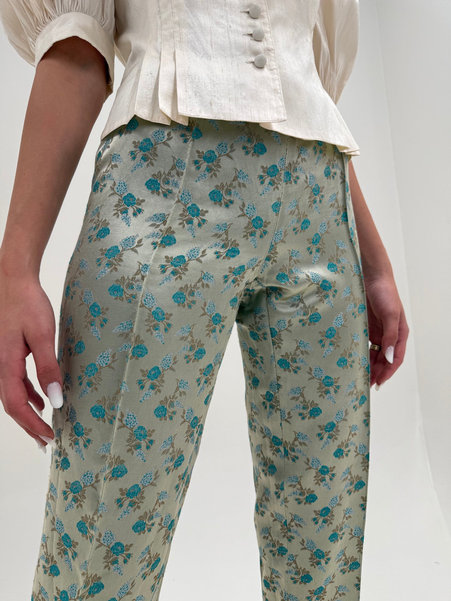 Pantaloni Max Mara din jacquard de in cu bumbac de la zi la seară