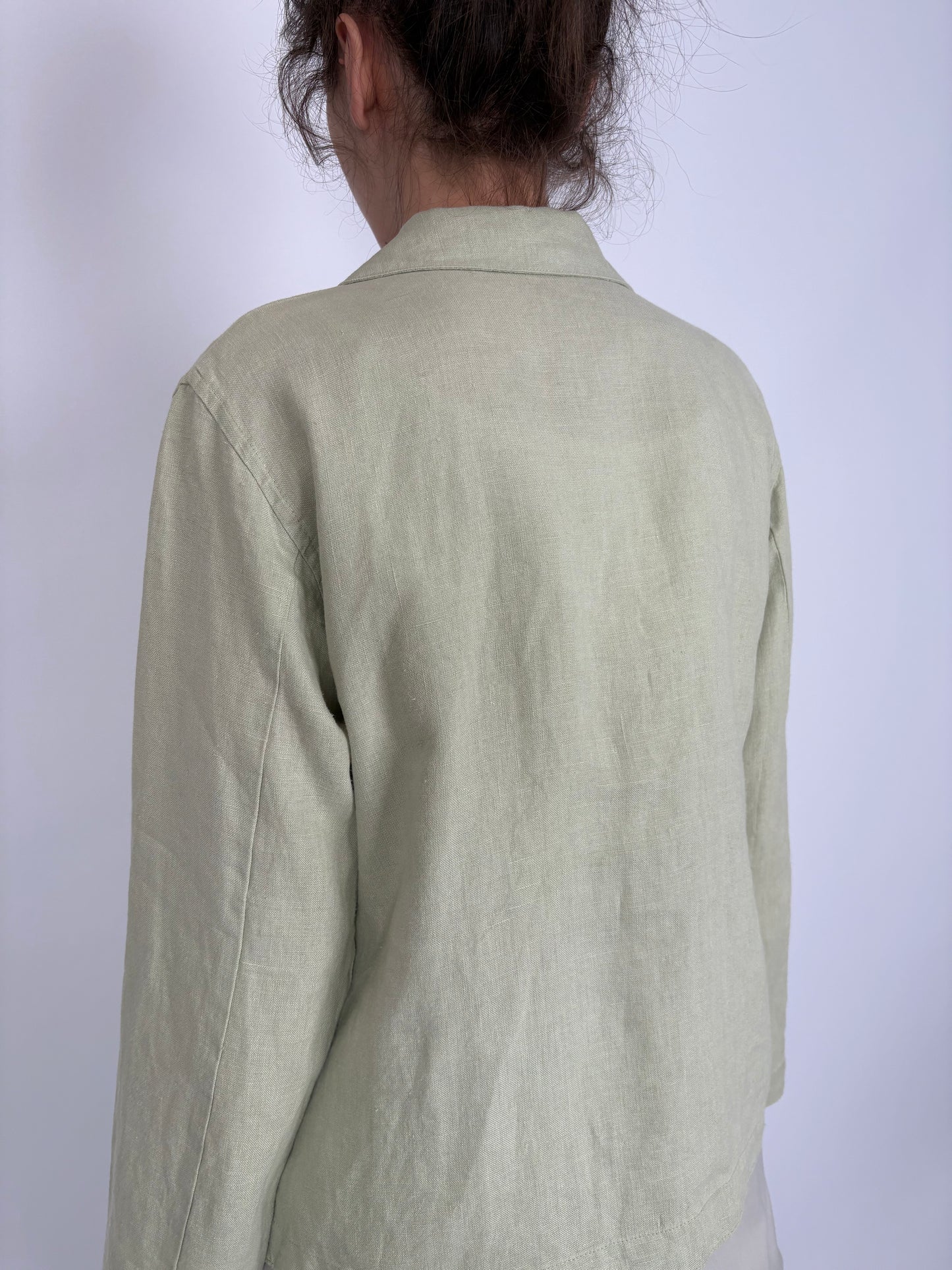 Sacou light Sage green din in ușor structurat în croi lejer