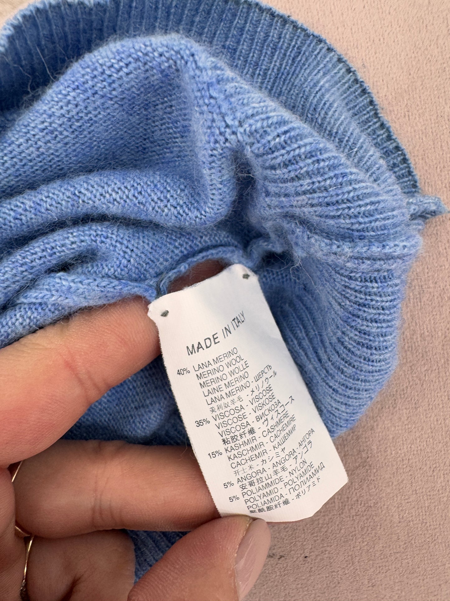 Pulover tall în anchior baby blue din mix de lana cu cașmir