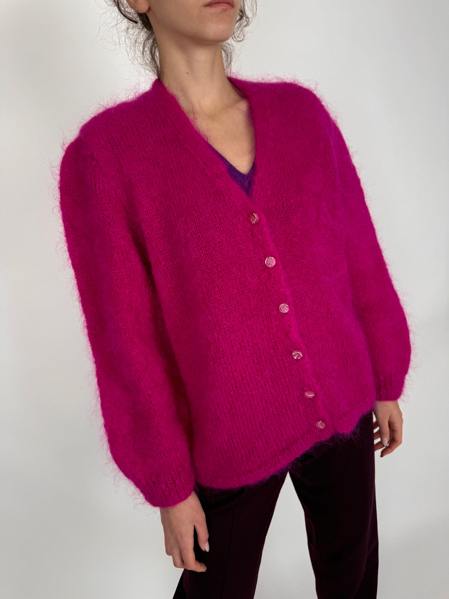Cardigan gros fucsia din mohair