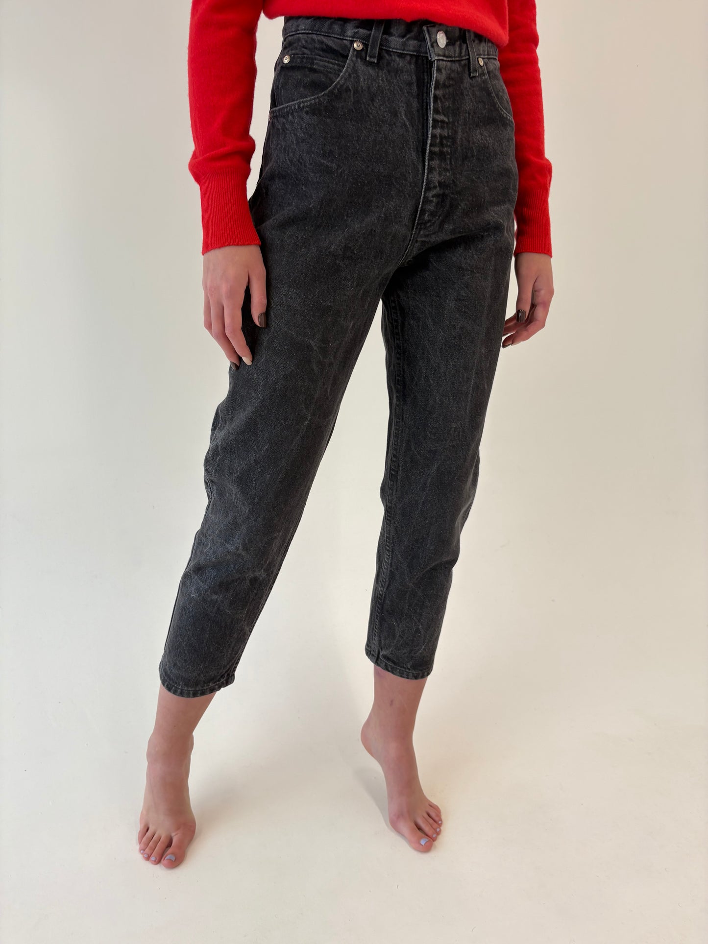 Jeans vintage petite cu talie ultra înaltă dark stone wash