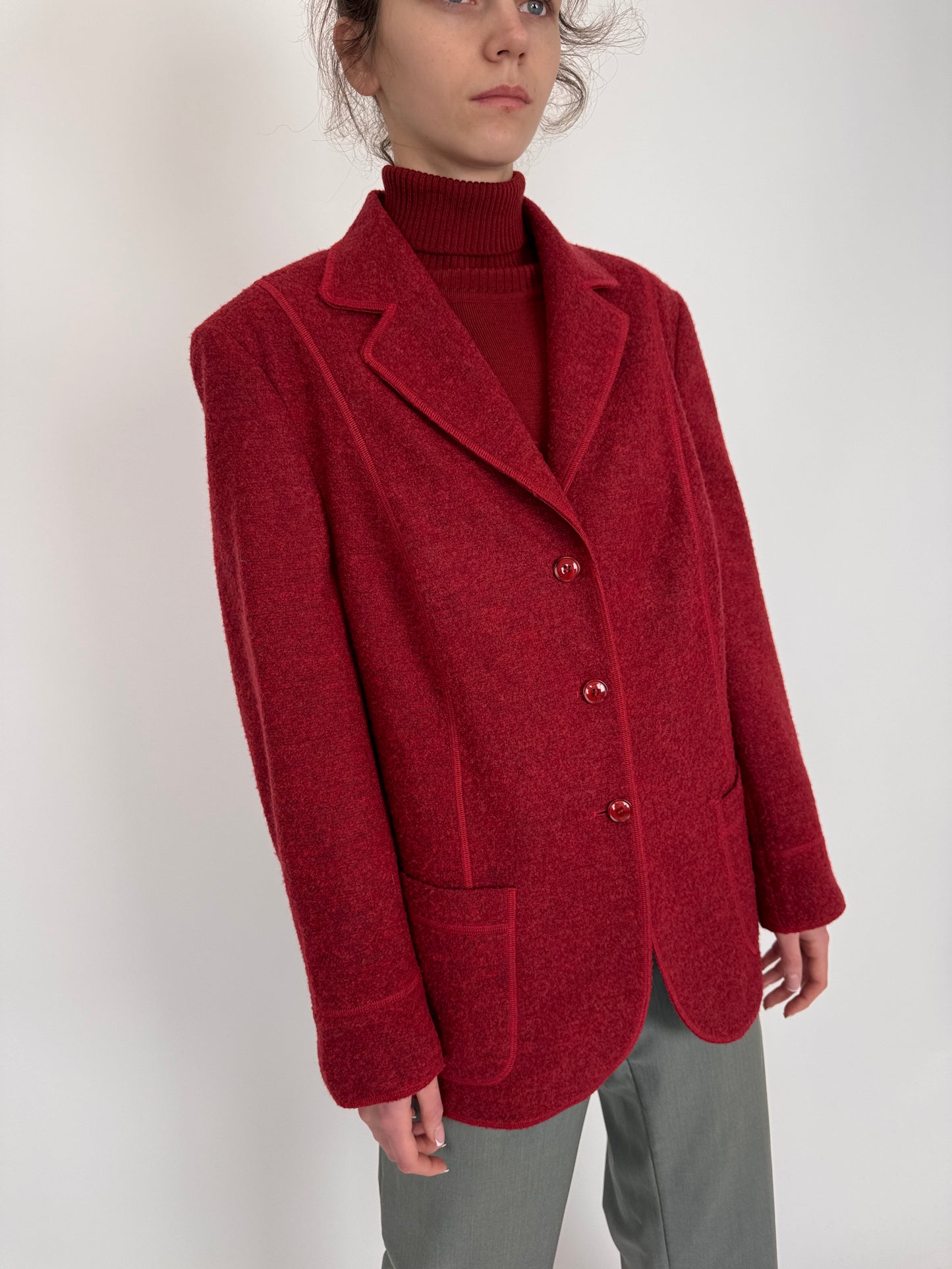 Sacou luxury Delmod din lana merino dark cherry red