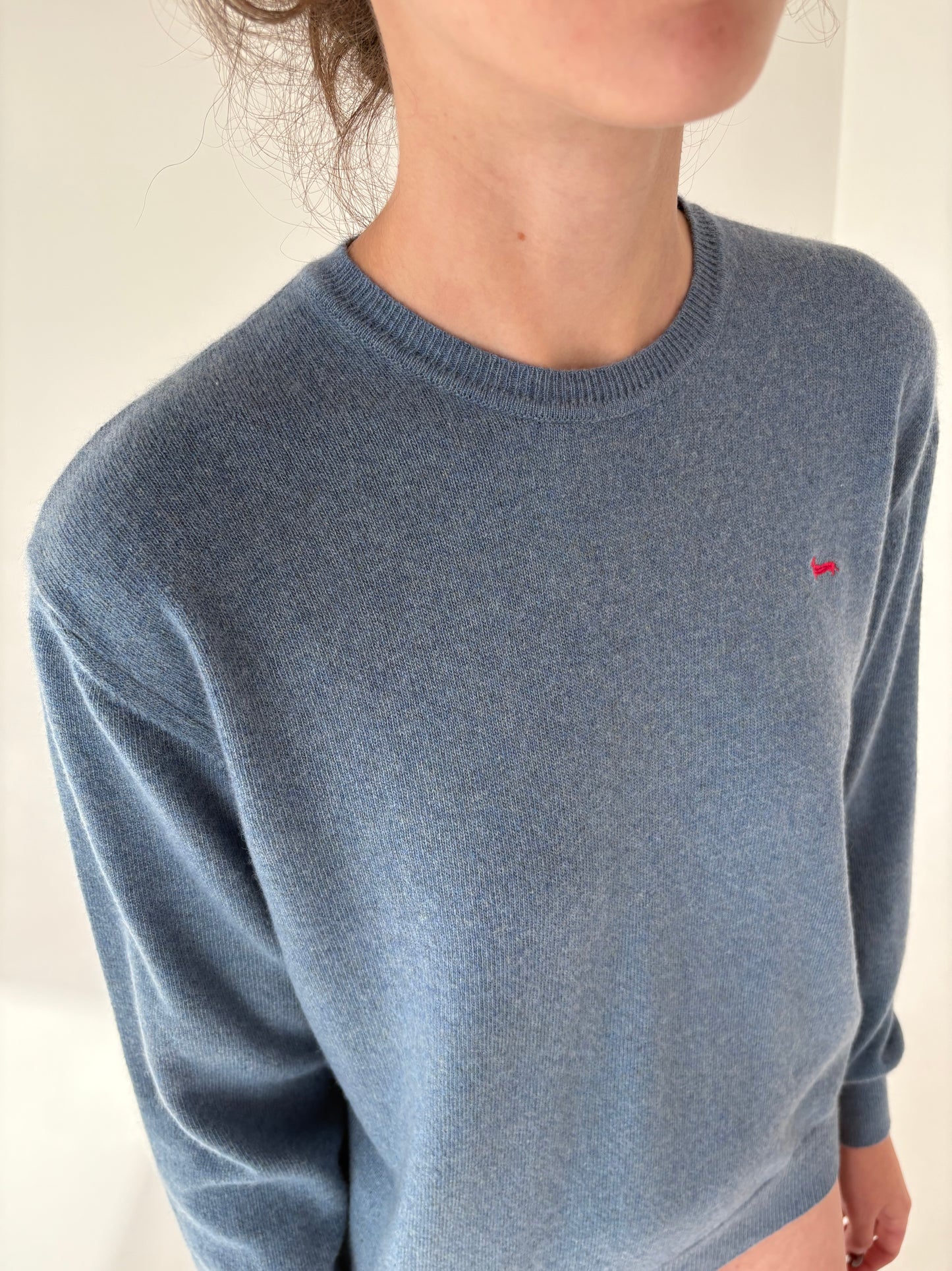 Pulover din cașmir multiply jeans blue cu manșete înalte