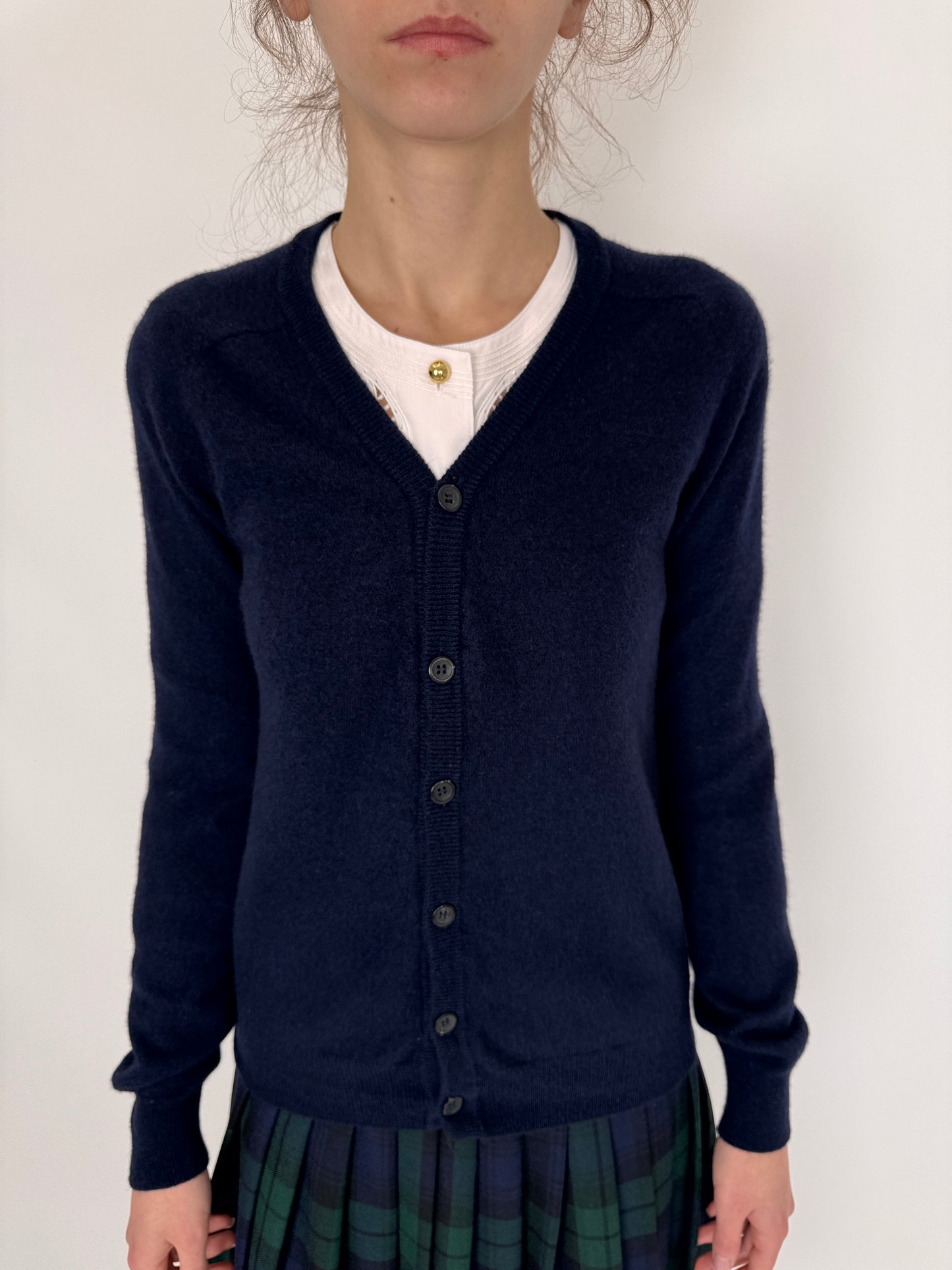 Cardigan Navy tall din lana merino și cașmir