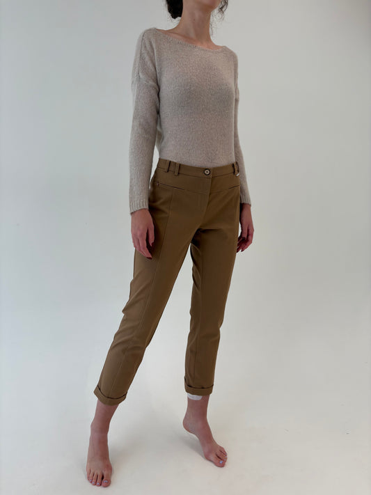 Pantaloni Camel Marella by Max Mara din gabardină de bumbac ușor strech