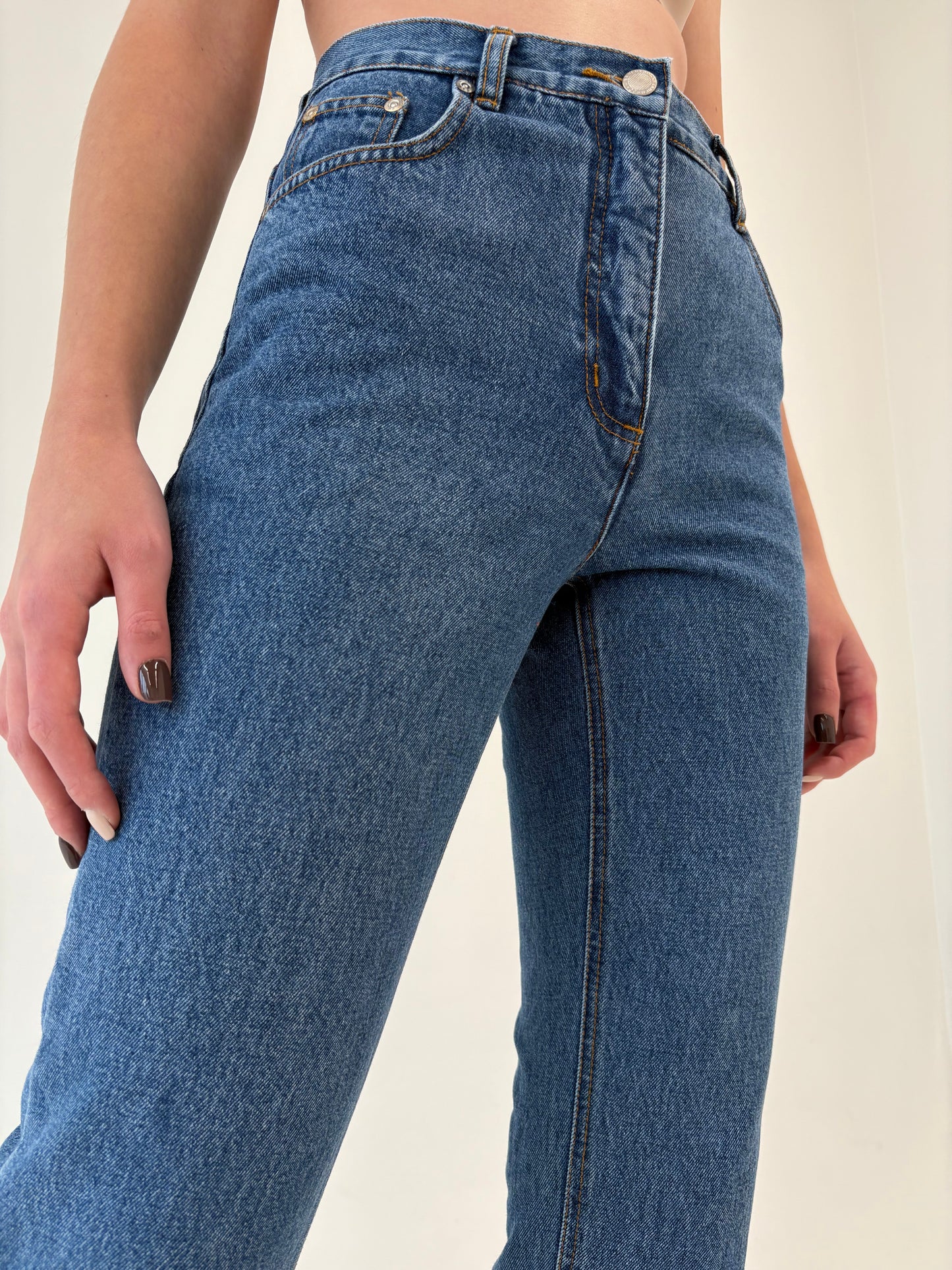 Jeans vintage premium clasic wash cu talie înaltă