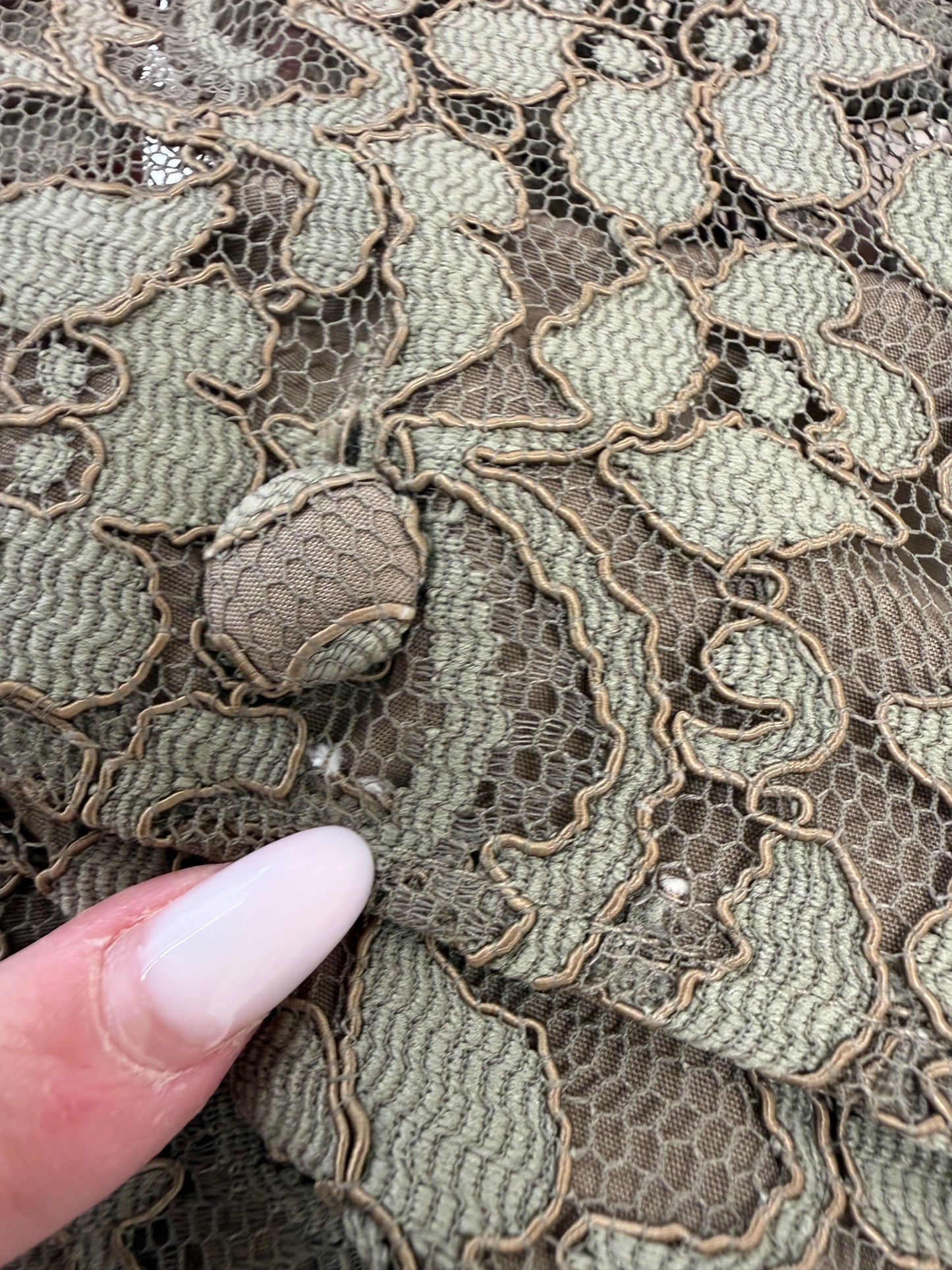 Sacou vintage din dantelă guipure de bumbac light kaki în croi ușor cambrat