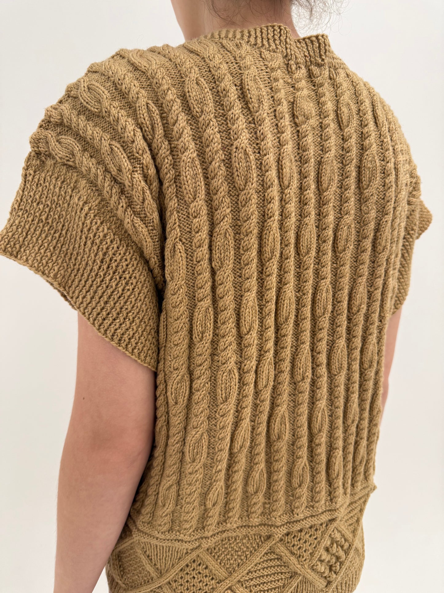 Top vintage camel excepțional din lana plină super texturată și nasturi mari
