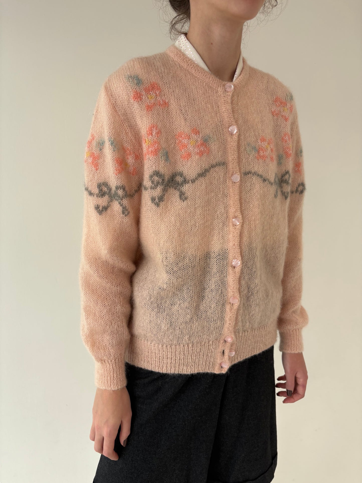 Cardigan italian vintage din baby mohair light salmon pink