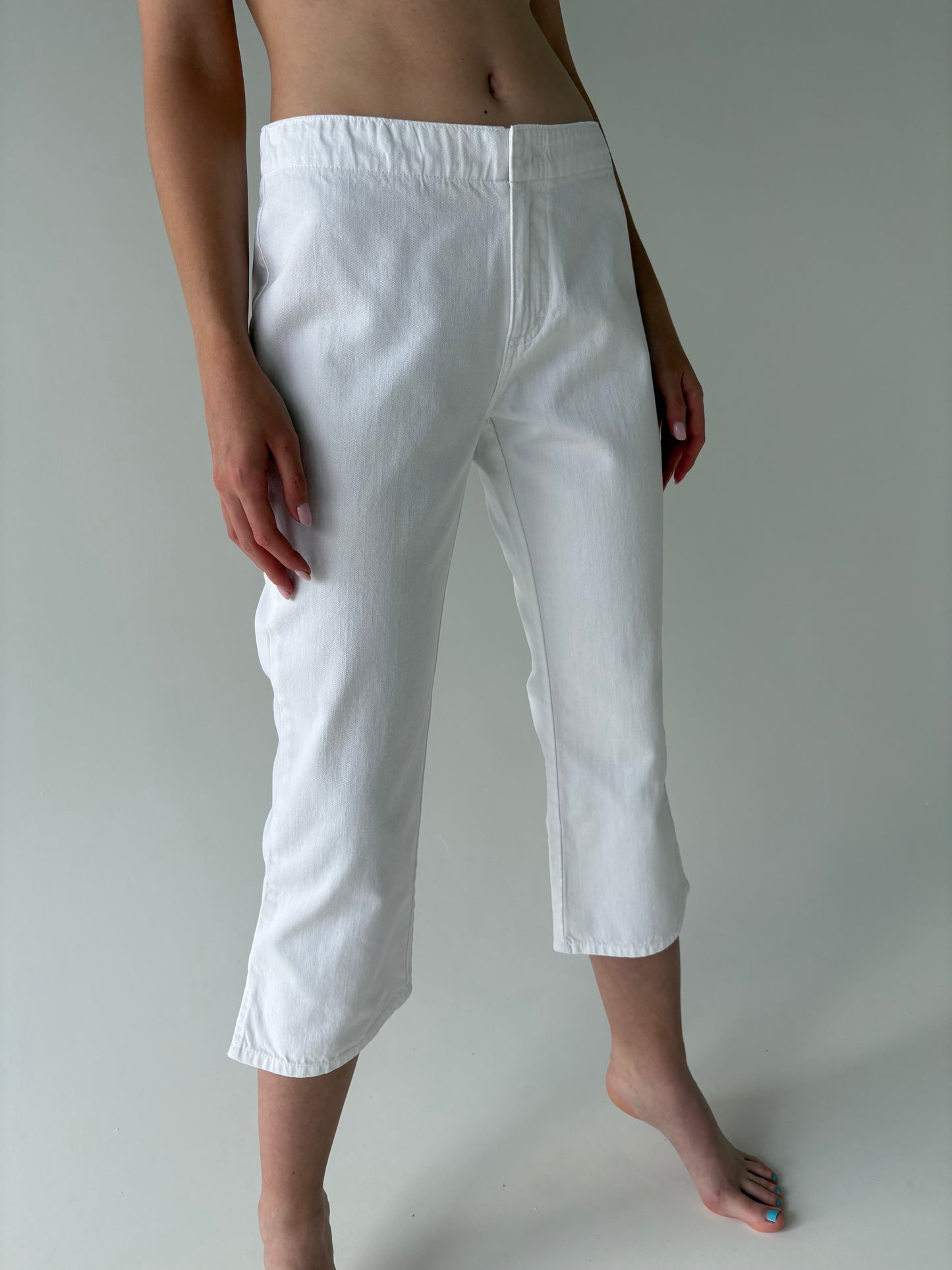 Pantaloni vintage capri din bumbac cu talie elastică