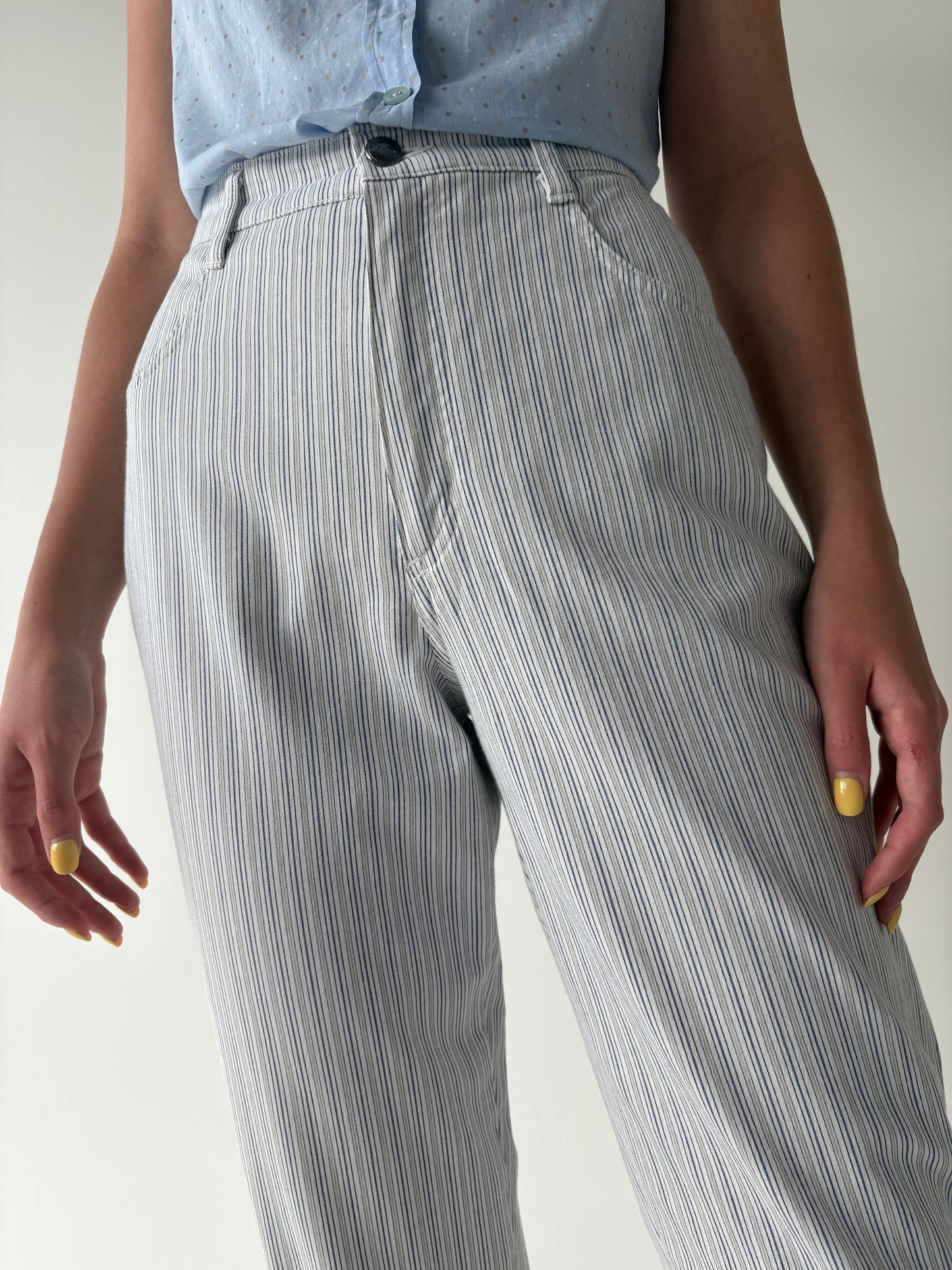 Jeans vintage premium mom fit de vară cu dungi fine verticale