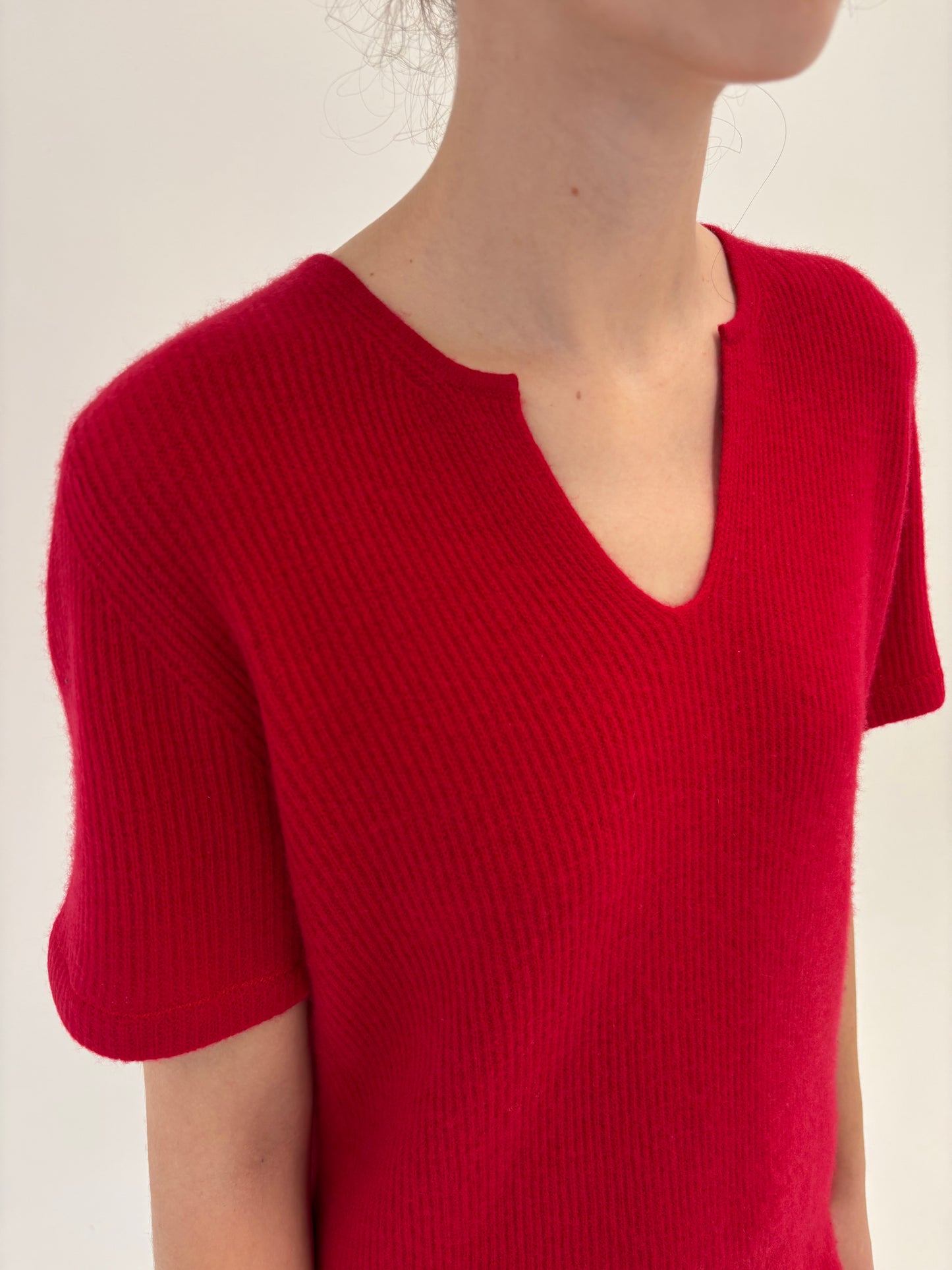 Top din cașmir multiply ribbed high end cherry red