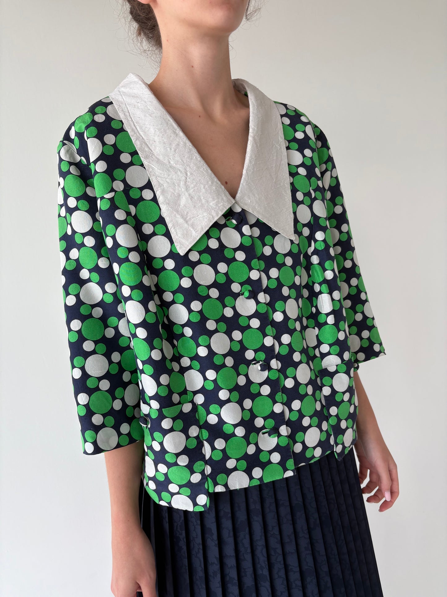 Sacou vintage excepțional plus size din mătase naturală mată
