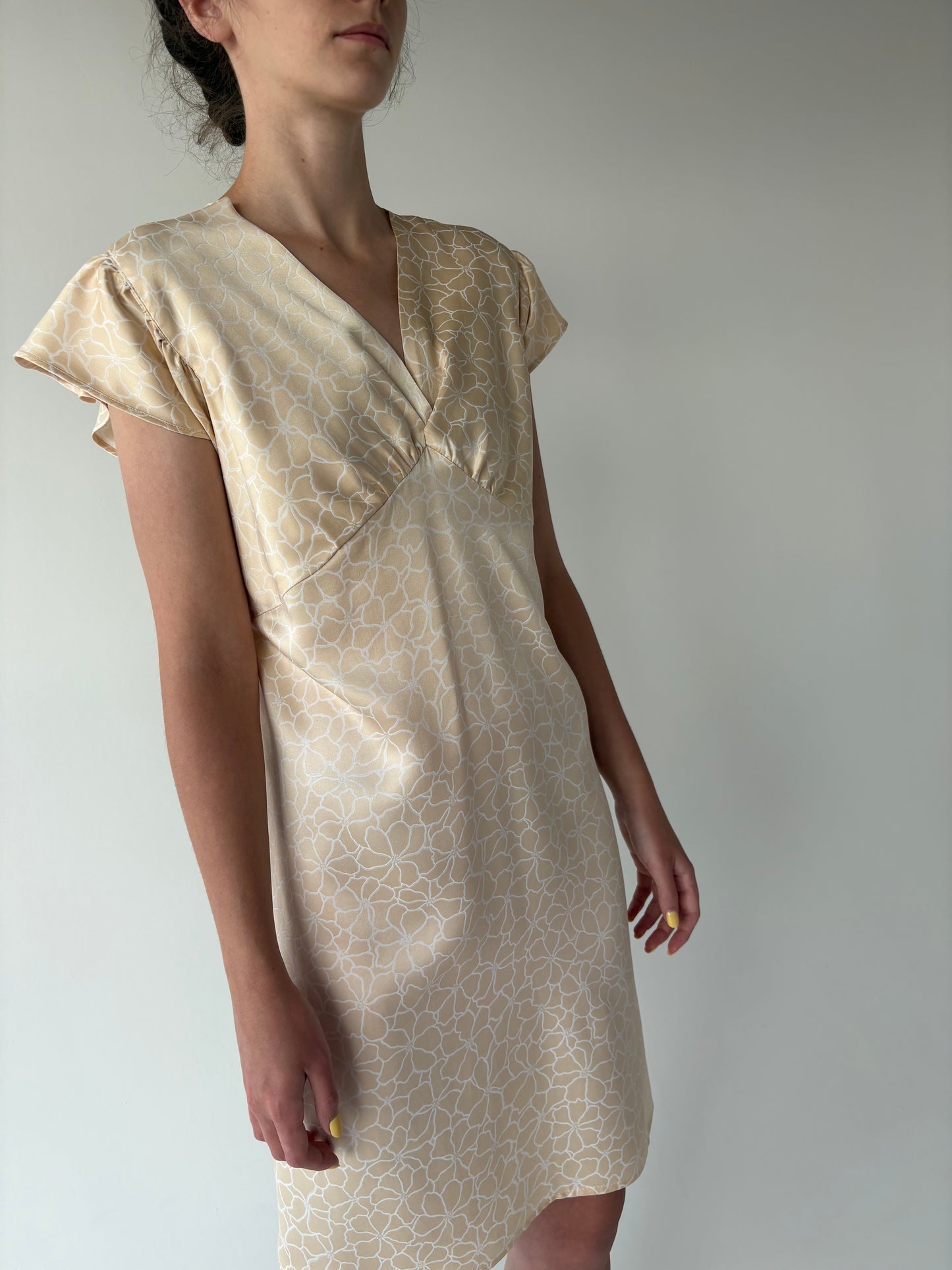 Rochie în bie din mătase naturală camel și ivoire