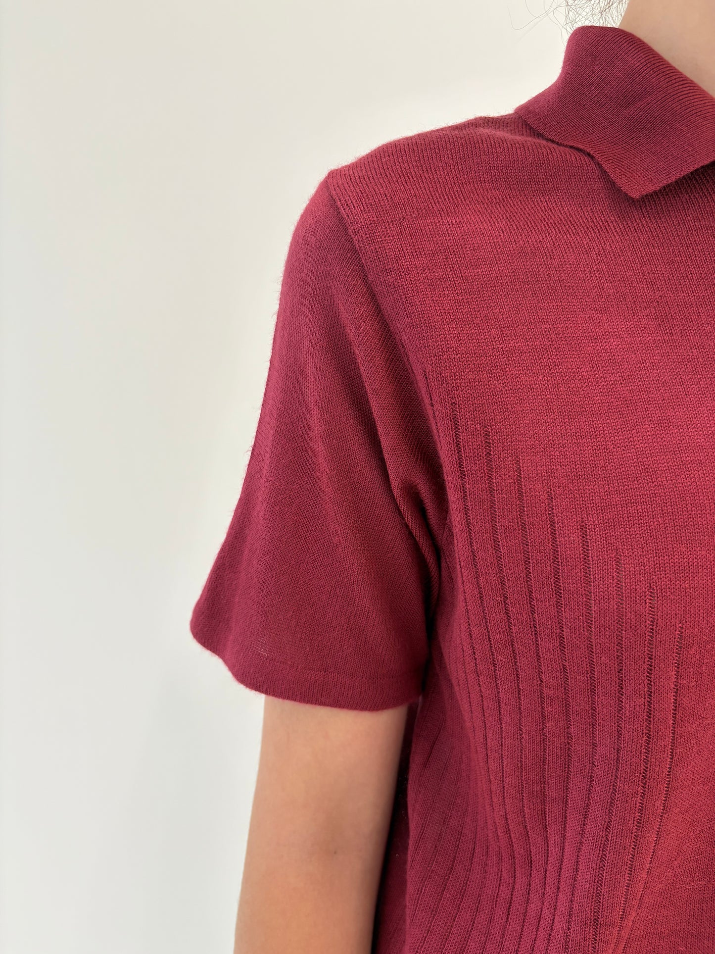 Top vintage polo burgundy din mix de lana merino extrafina