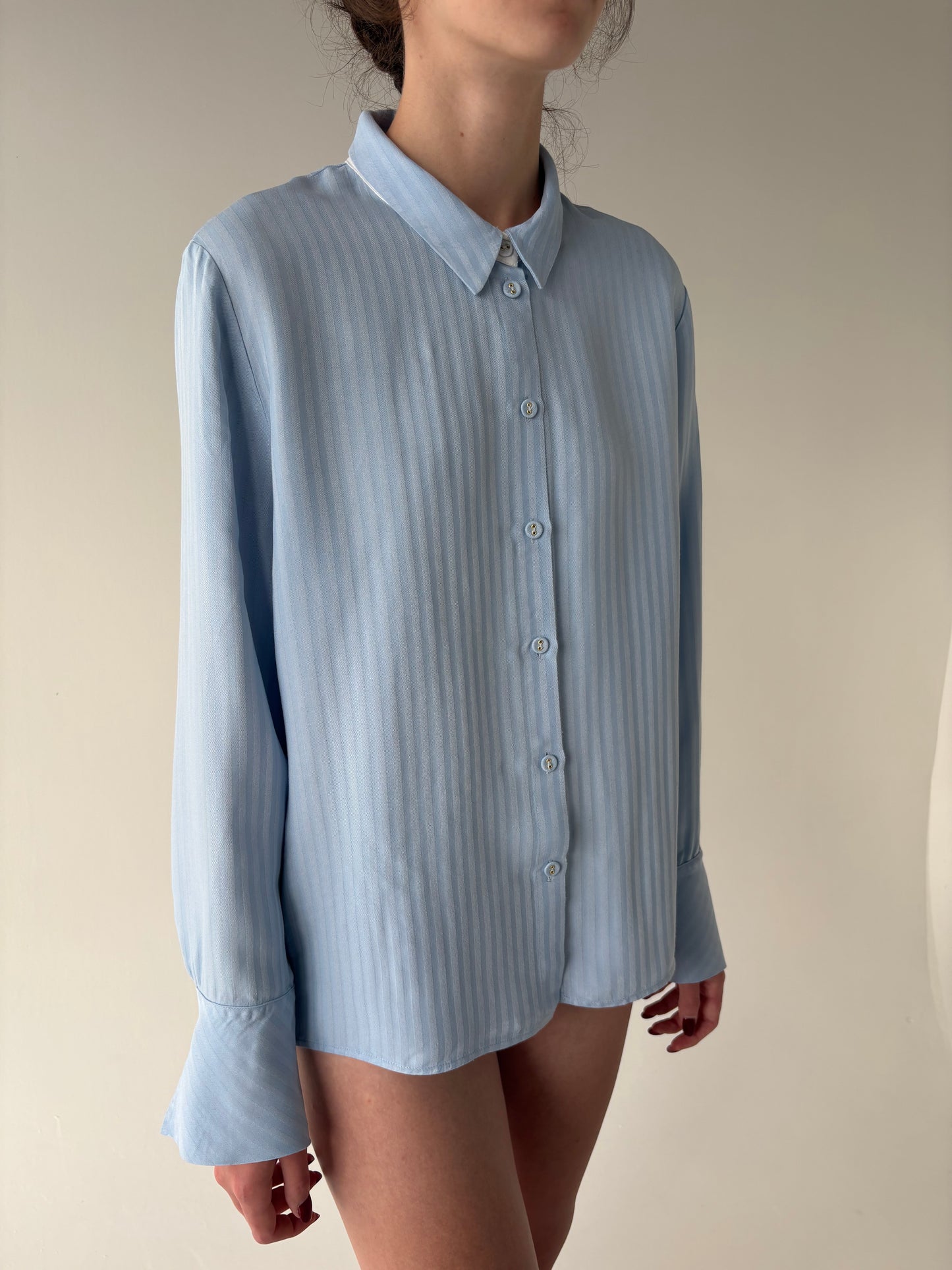 Cămașa de brand premium Mos Mosh baby blue din poplin gros