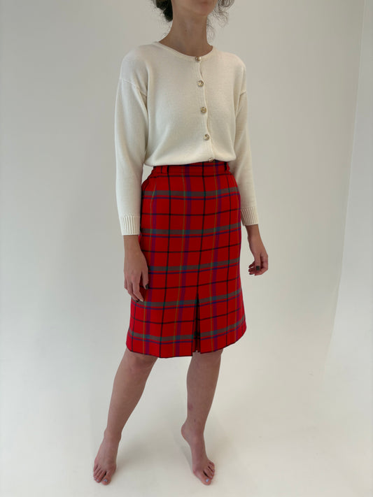 Fustă vintage din Tartan de lana în culori tari cu talie ultra înaltă marcată