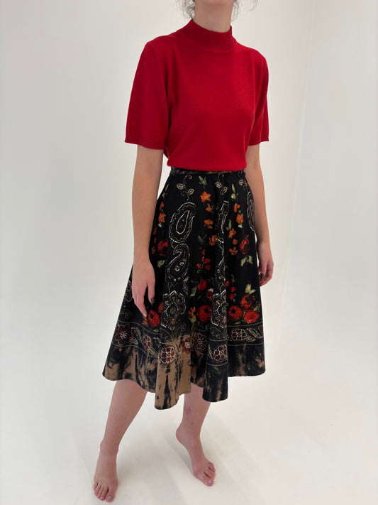 Fustă vintage cu print superb și talie ultra înaltă