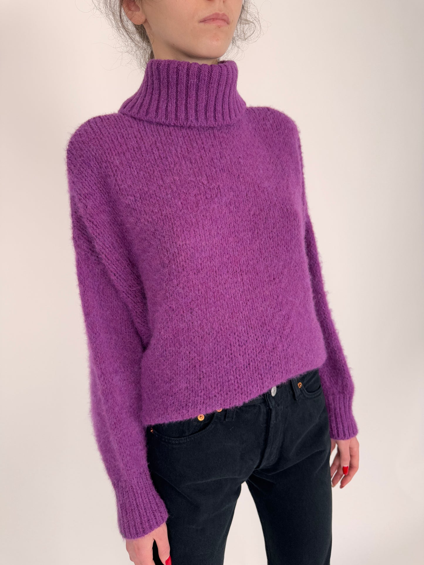 Maleta mulberry purple din mix super pufos plin de lana cu mânecă căzută