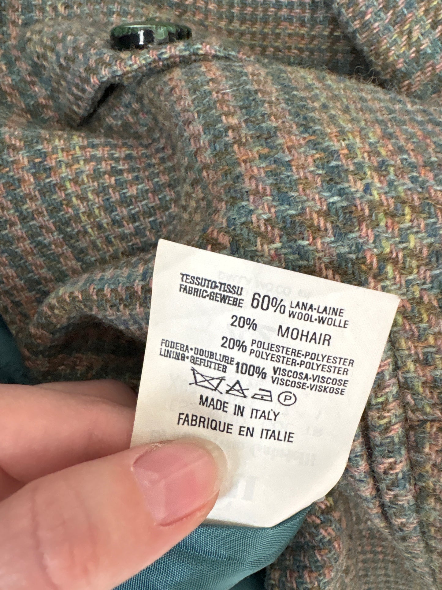 Sacou cambrat italian din lana în culori pudrate superbe și carouri