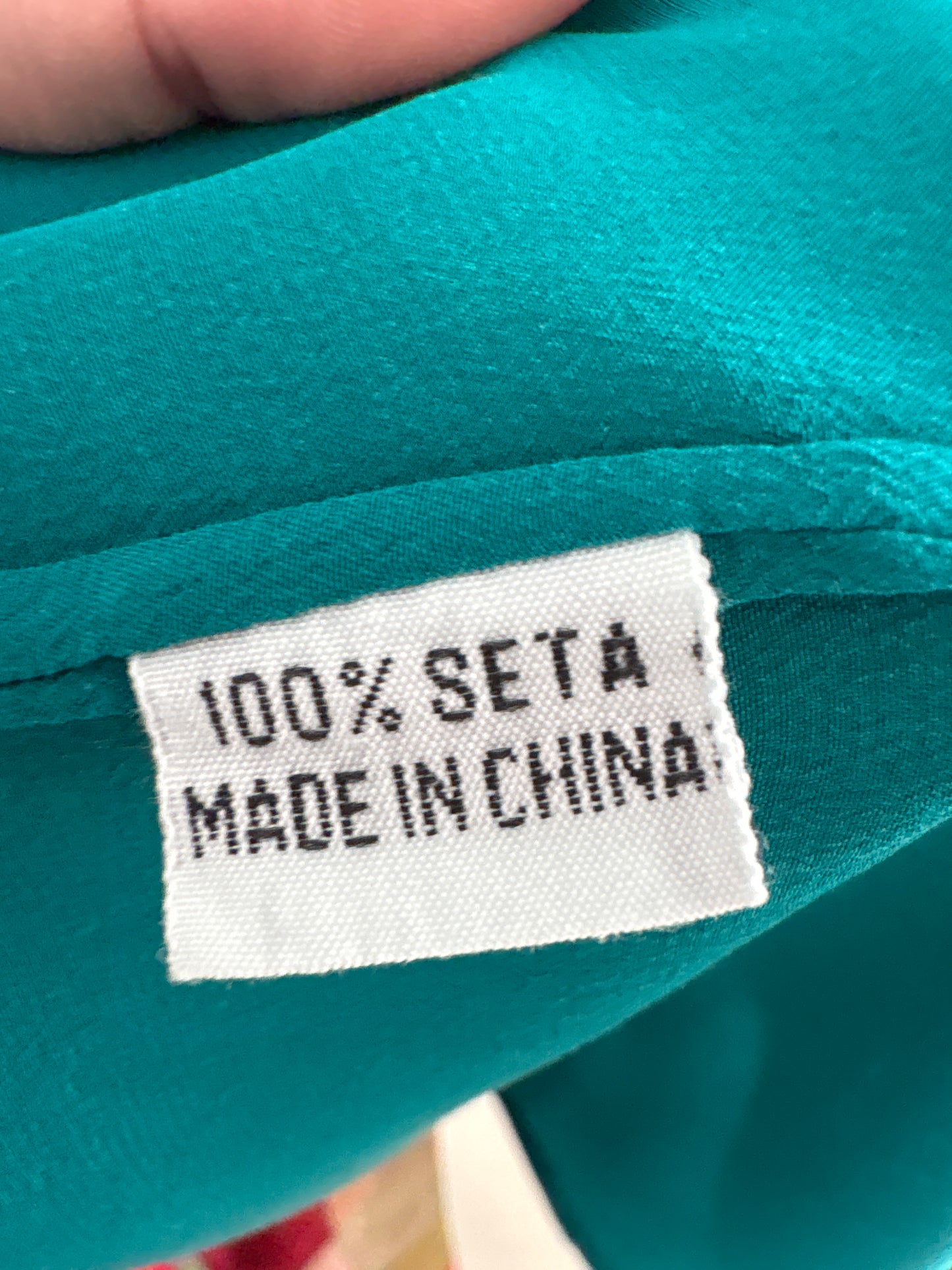 Top teal blue italian din mătase naturală cu mânecă căzută