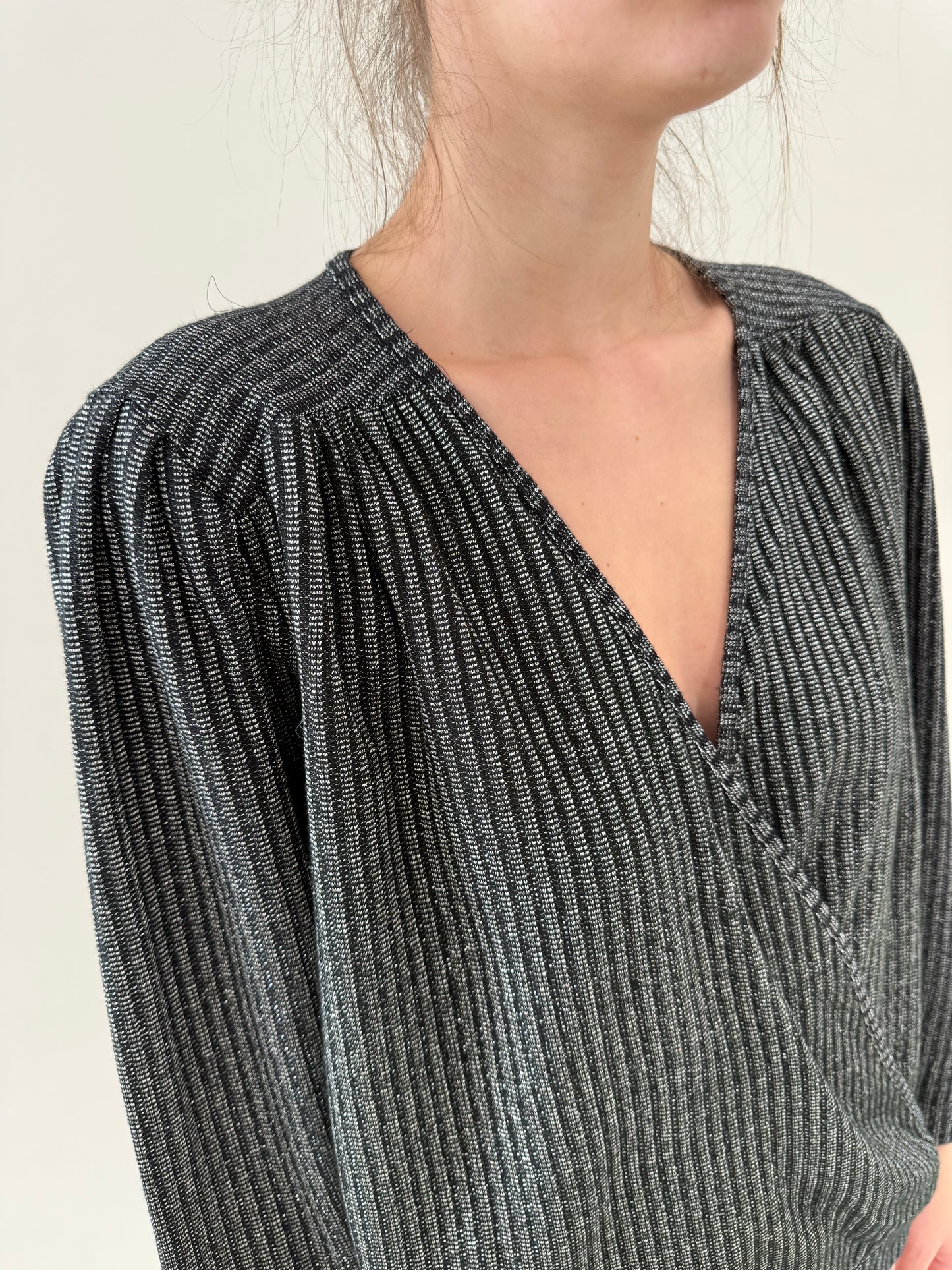 Bluză vintage petrecută din lurex argintiu