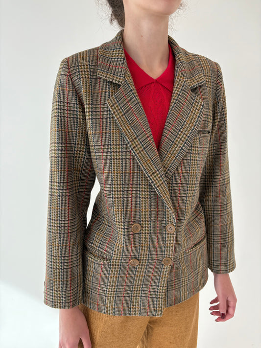 Sacou vintage petite camel italian din tweed excepțional de lana cu închidere dublă