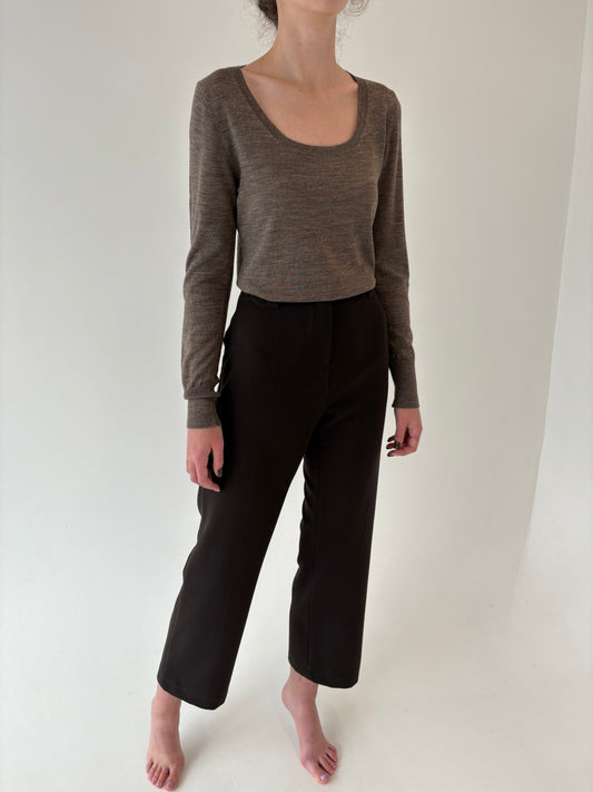 Pantaloni chocolate brown din stofă ultra confort strech în croi drept