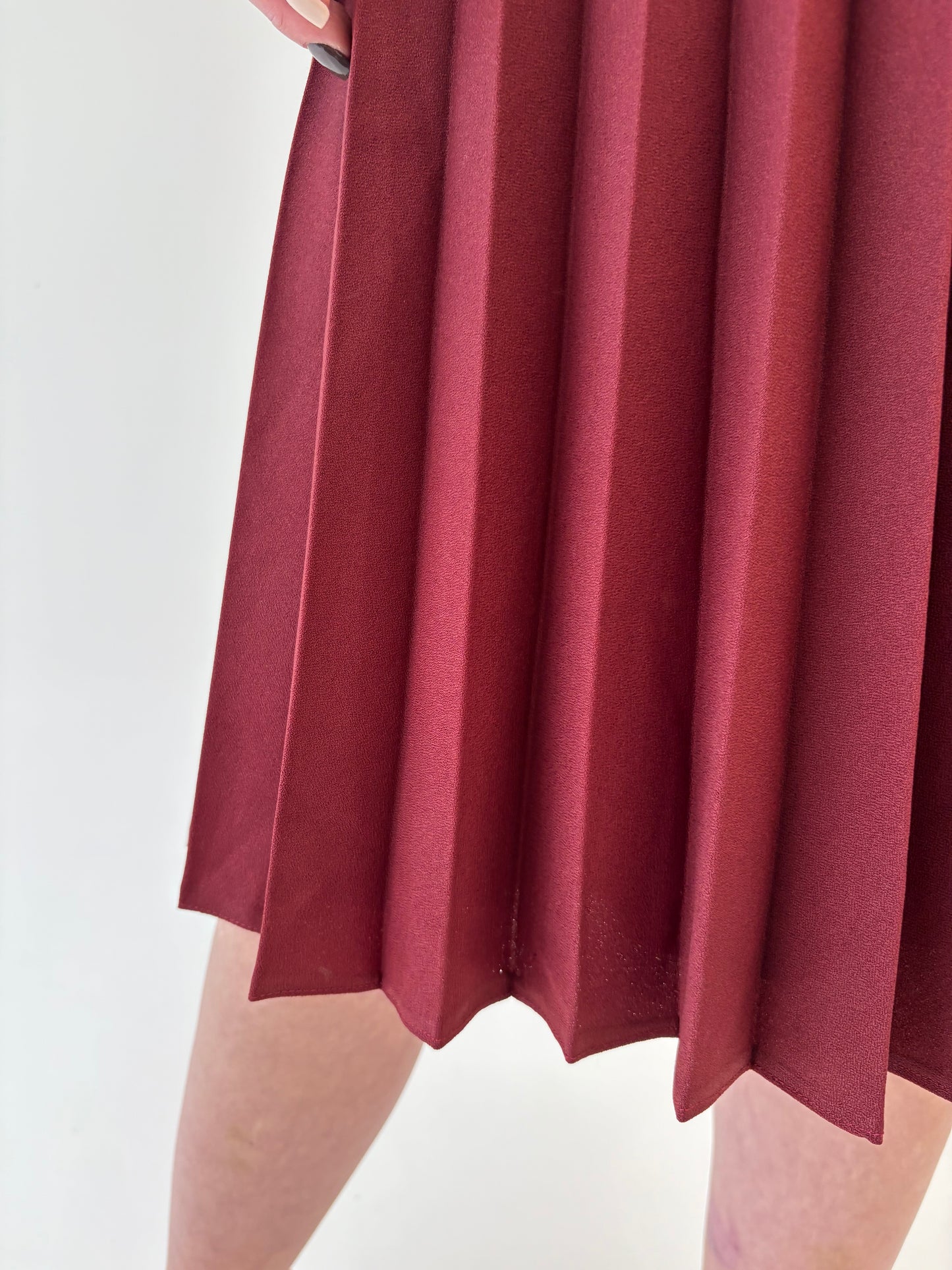 Fustă vintage plisată Marsala red cu talie ultra înaltă din stofita