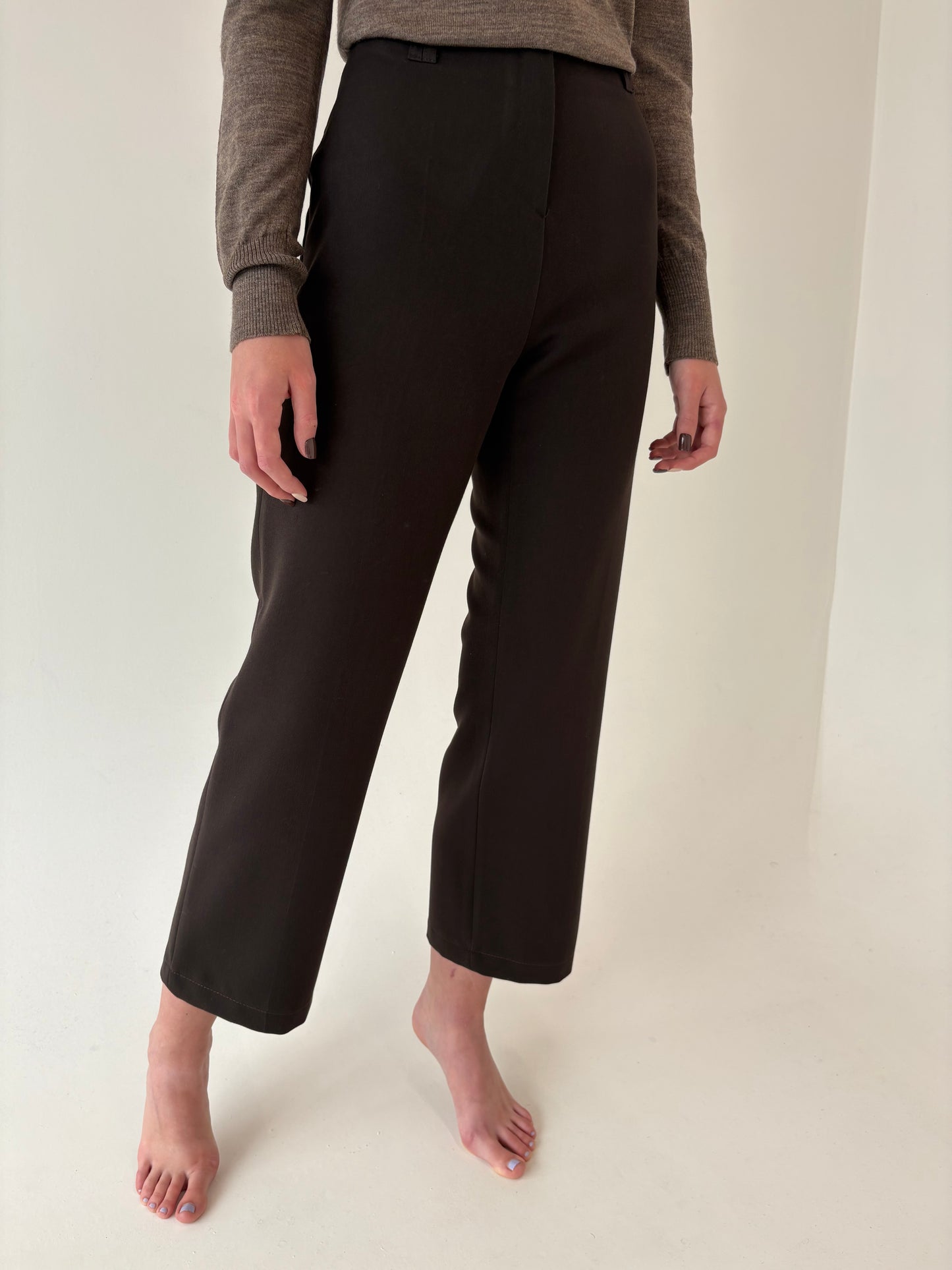 Pantaloni chocolate brown din stofă ultra confort strech în croi drept