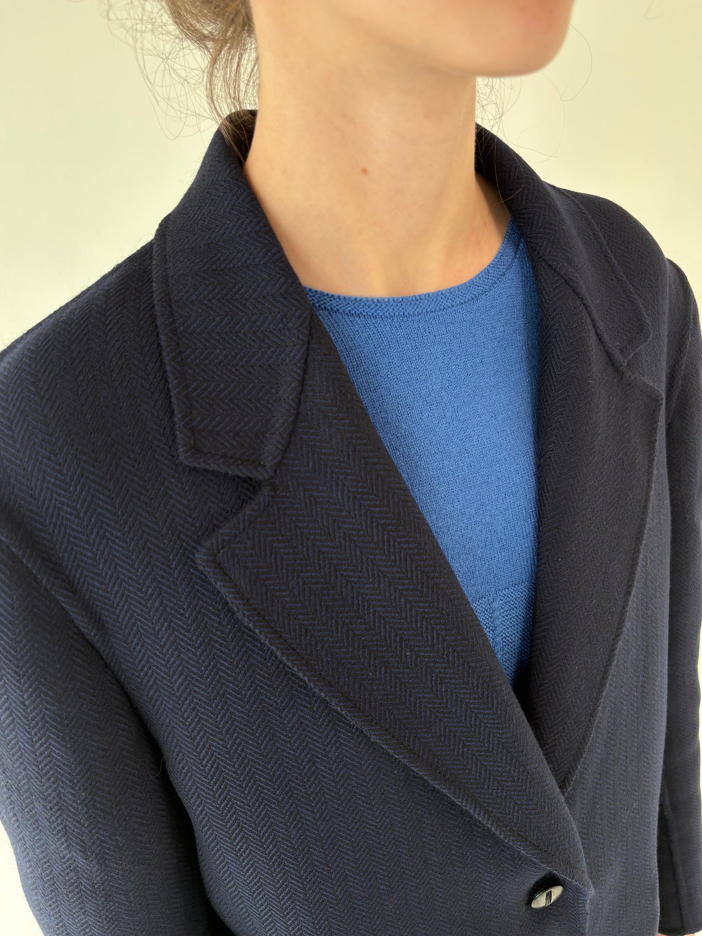 Sacou italian Chevron din lana plină extrafina Navy blue cu negru
