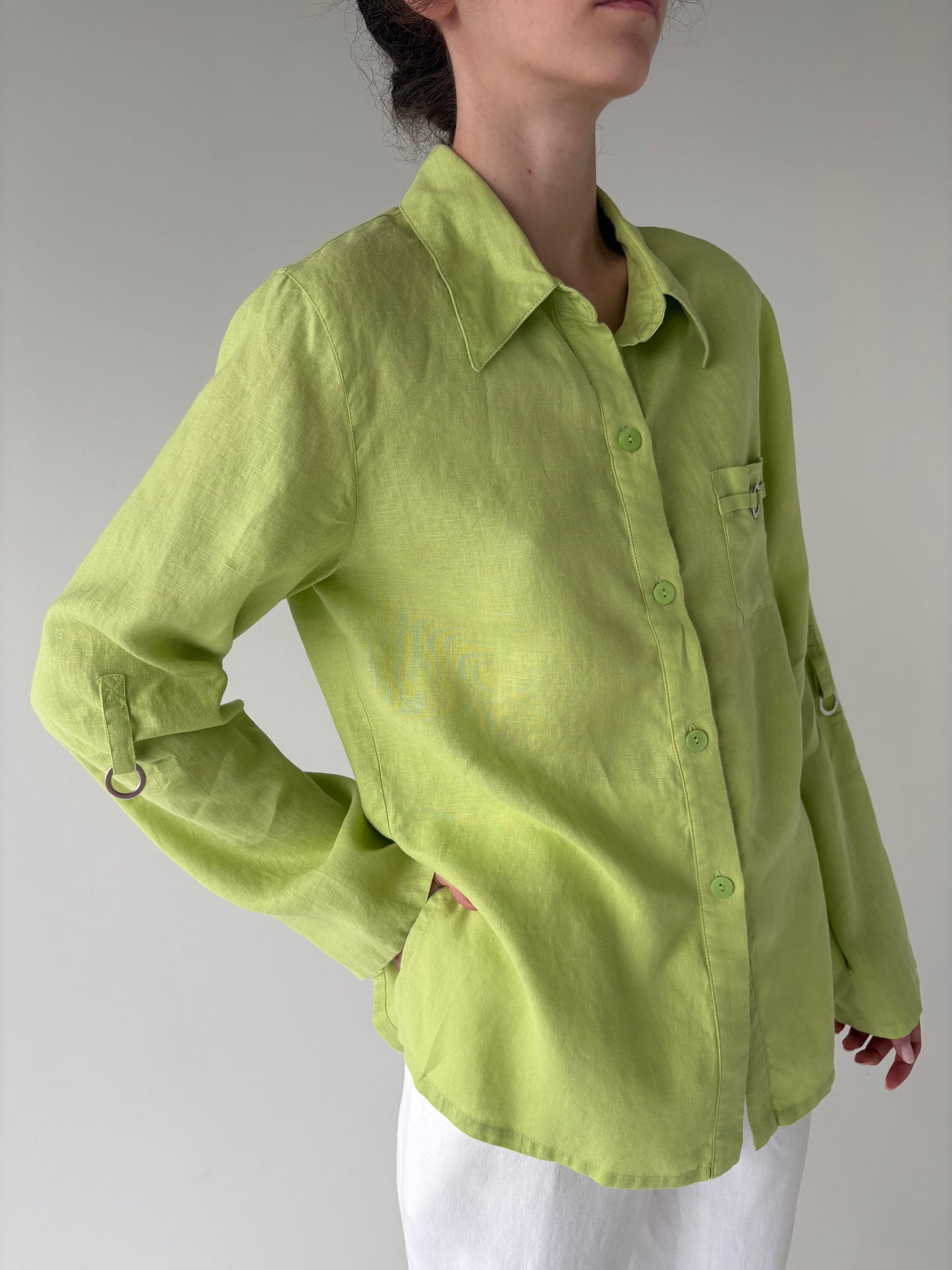 Cămașa luxury Luisa Spagnoli din in verde crud