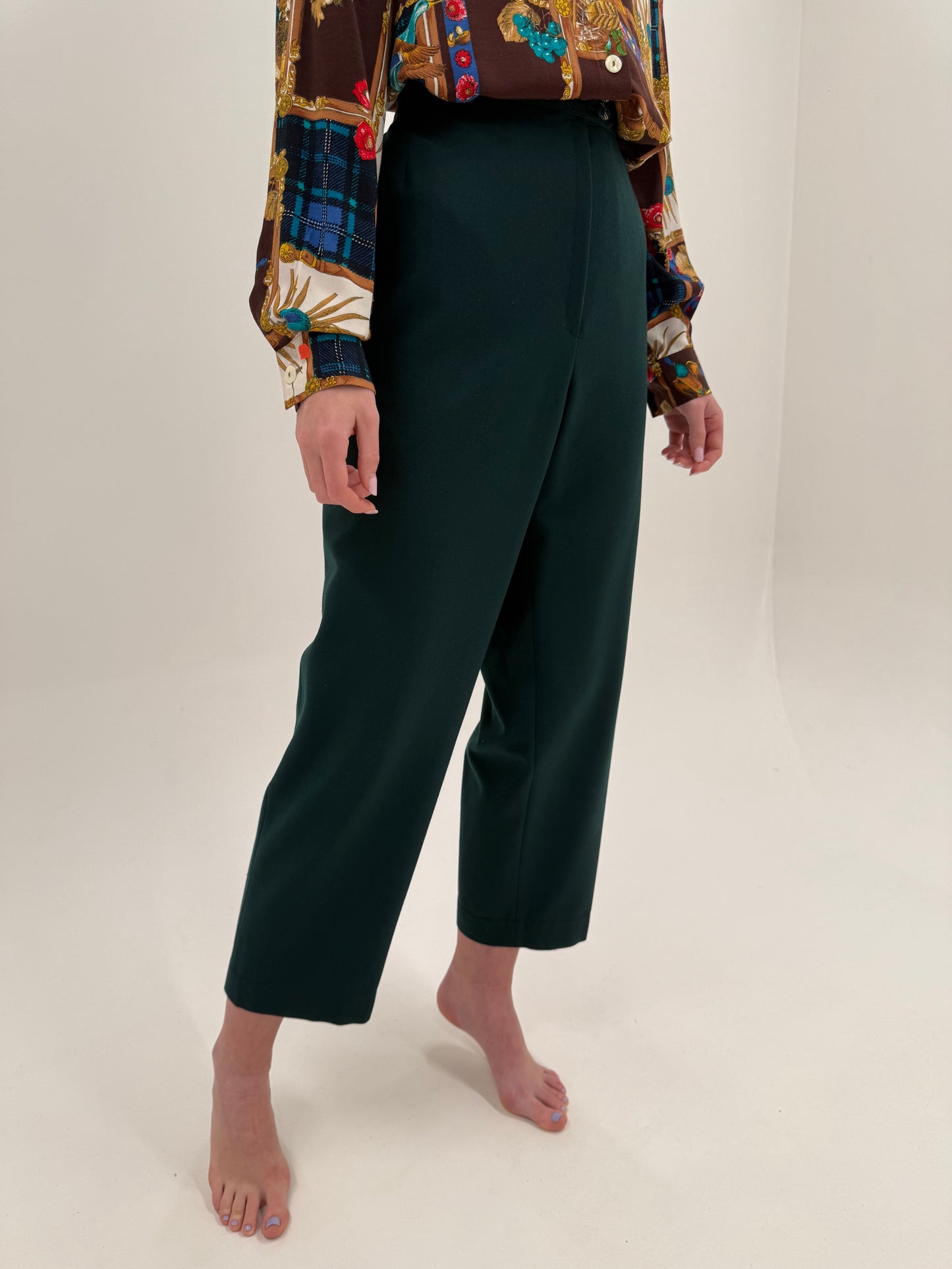 Pantaloni țigaretă dark green din lana extrafina groasă confort