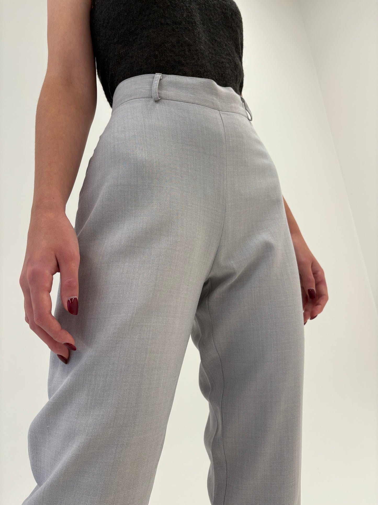 Pantaloni țigaretă cu talie ultra înaltă marcată din lână extrafina