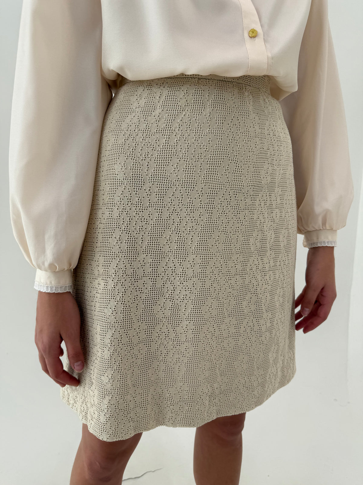 Fustă vintage excepțională din macrame gros de bumbac în croi ușor A-line