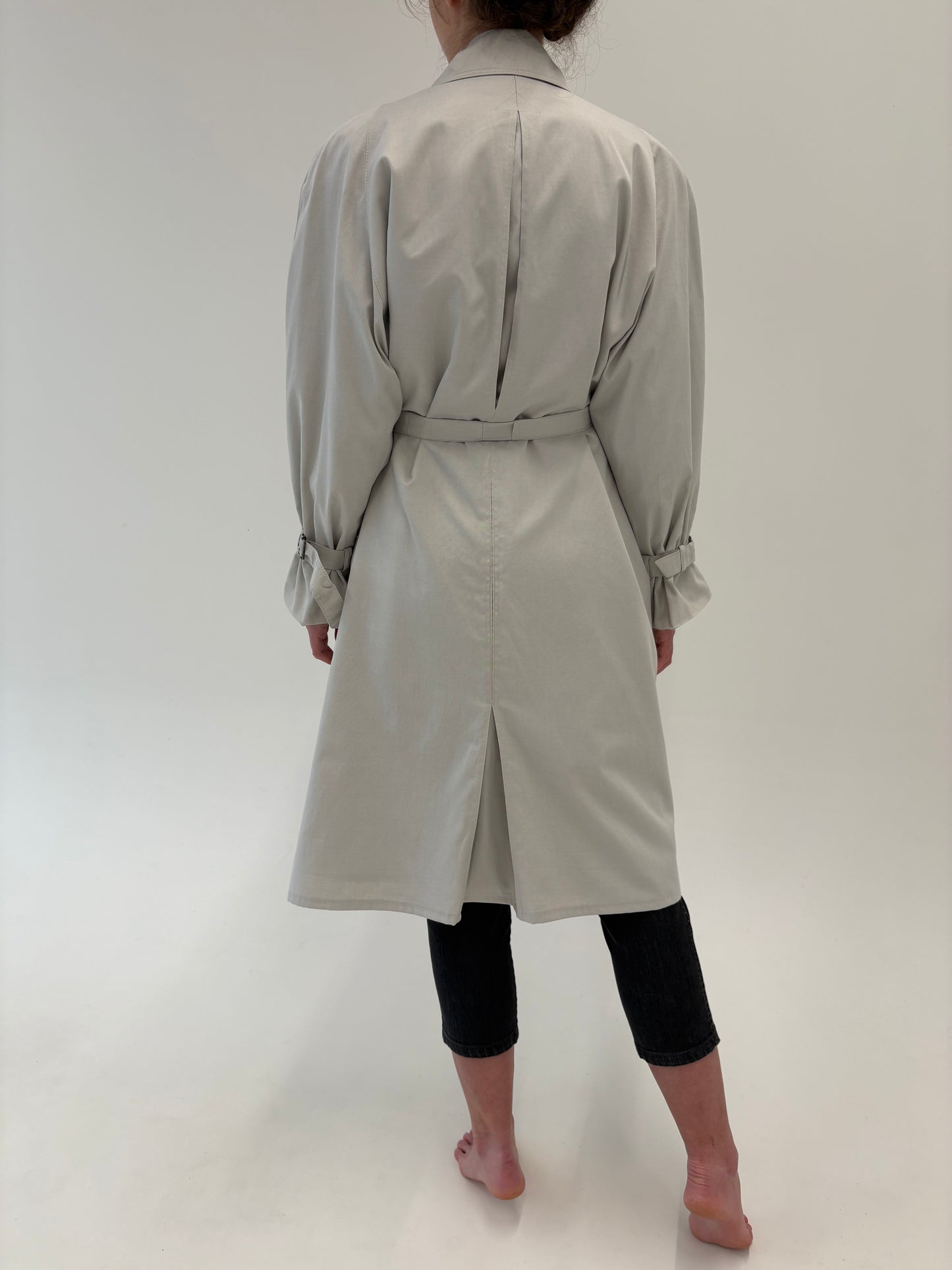Trench vintage silver gray cu talie marcată reglabilă