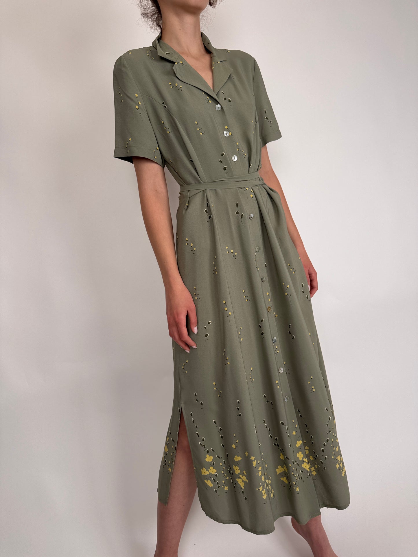 Rochie vintage Sage green cu talie marcată reglabilă