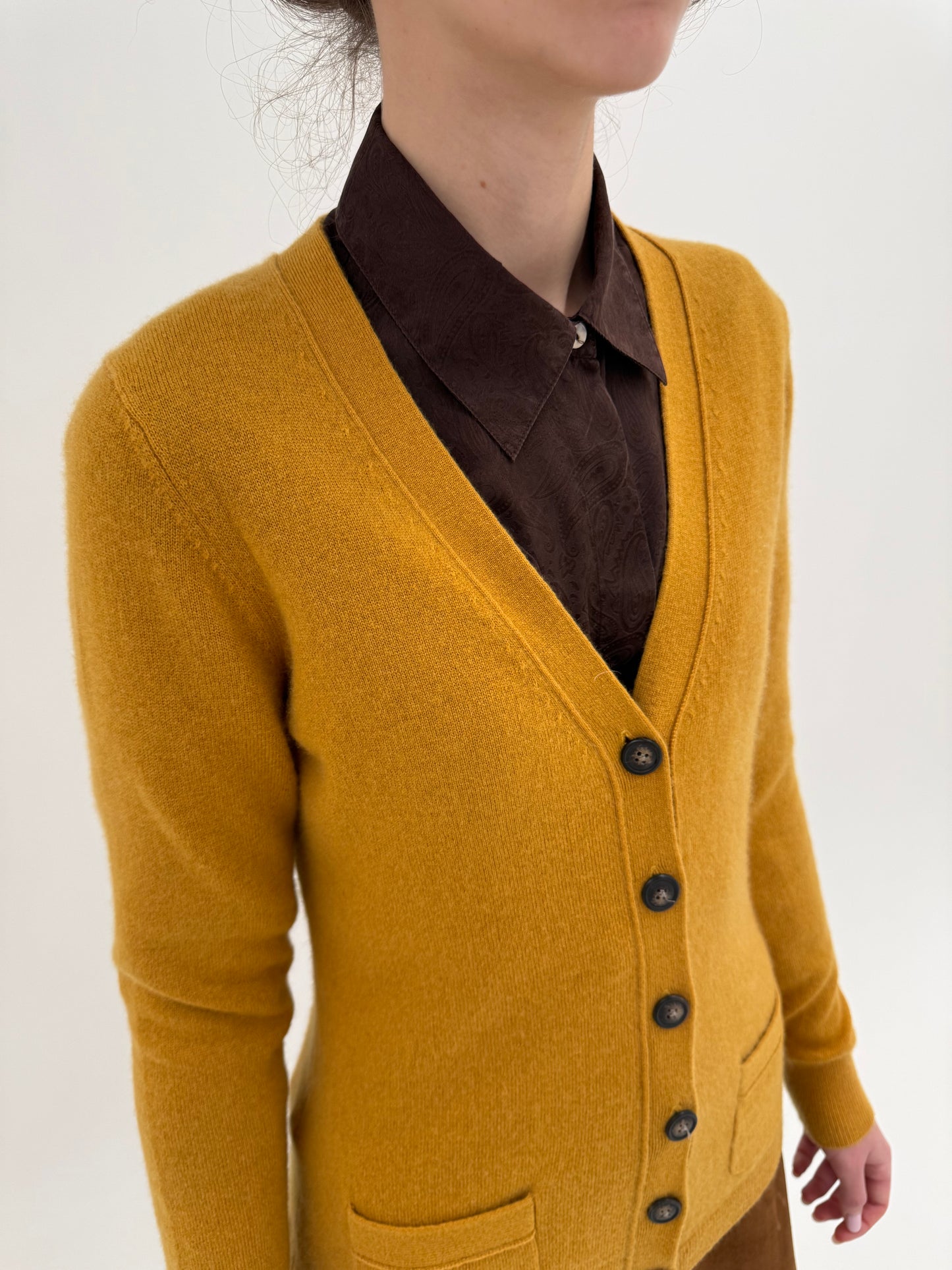 Cardigan mustard yellow din cașmir